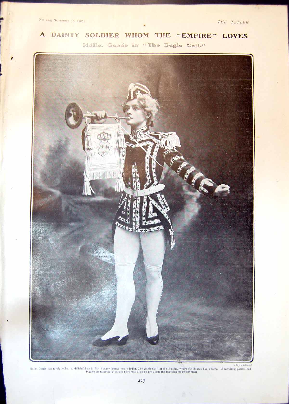 Antique Print Mdlle Genee Bugle Call Dressed Pet Goat Sawades Animals 1905 20th