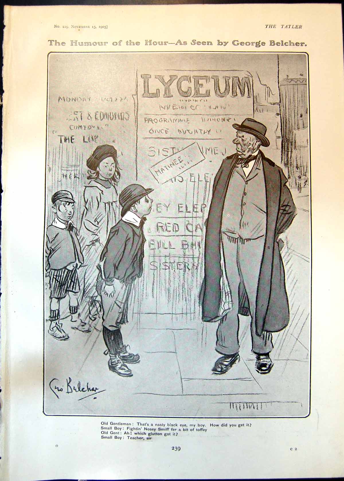 Old Print Humour Hour Geo Belcher Gentleman Boy Illustrated Chestnut 1905 20th