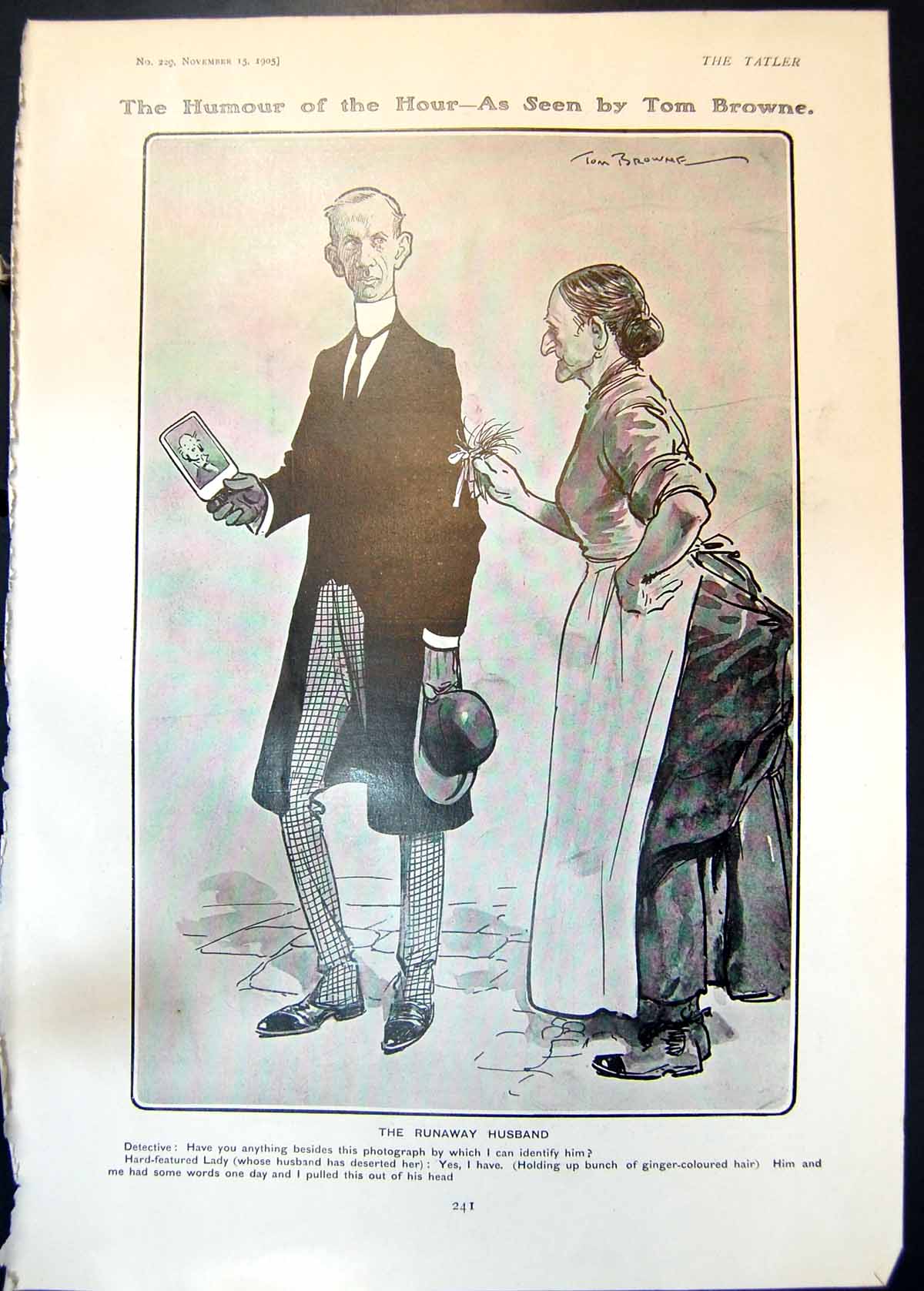 Antique Old Print Humour Hour Tom Browne Runaway Husband Earl Stanhope 1905