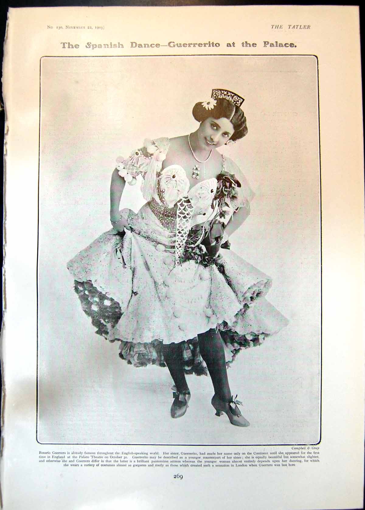 Original Old Antique Print Rosario Guerrero Spanish Dance Palace Theatre 1905