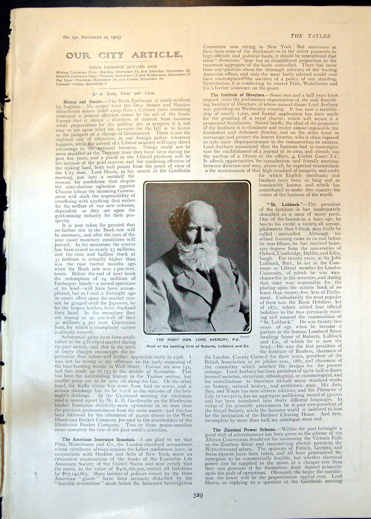 Antique Print Lord Avebury Banking Firm Robarts Lubbock Edmund T Doxat 1905
