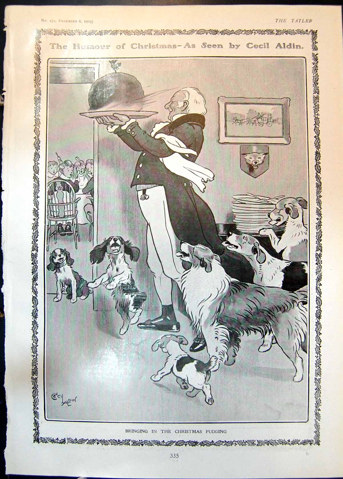 Old Humour Aldin Bringing Christmas Pudding Winter Sports St Moritz19 20th