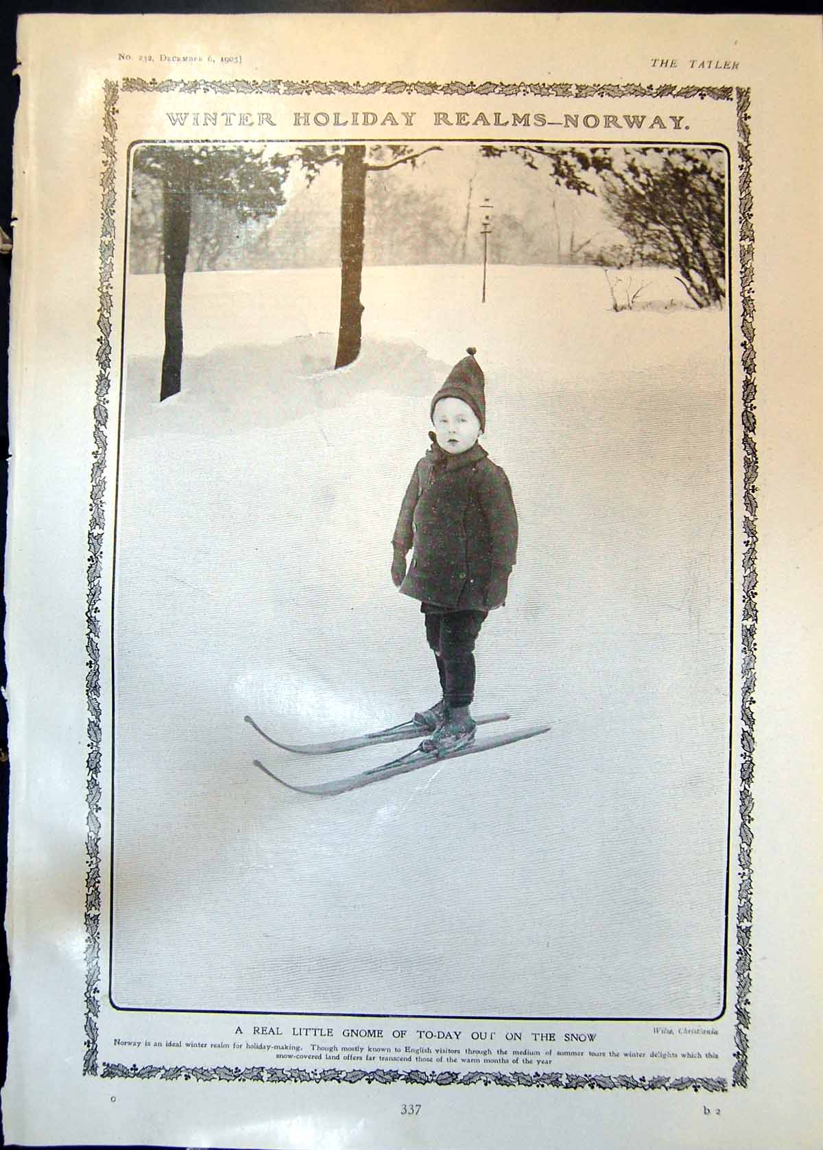 Old Winter Holidays Norway Boy Snow Skis Christmas Bran Pie A Ross 19 20th