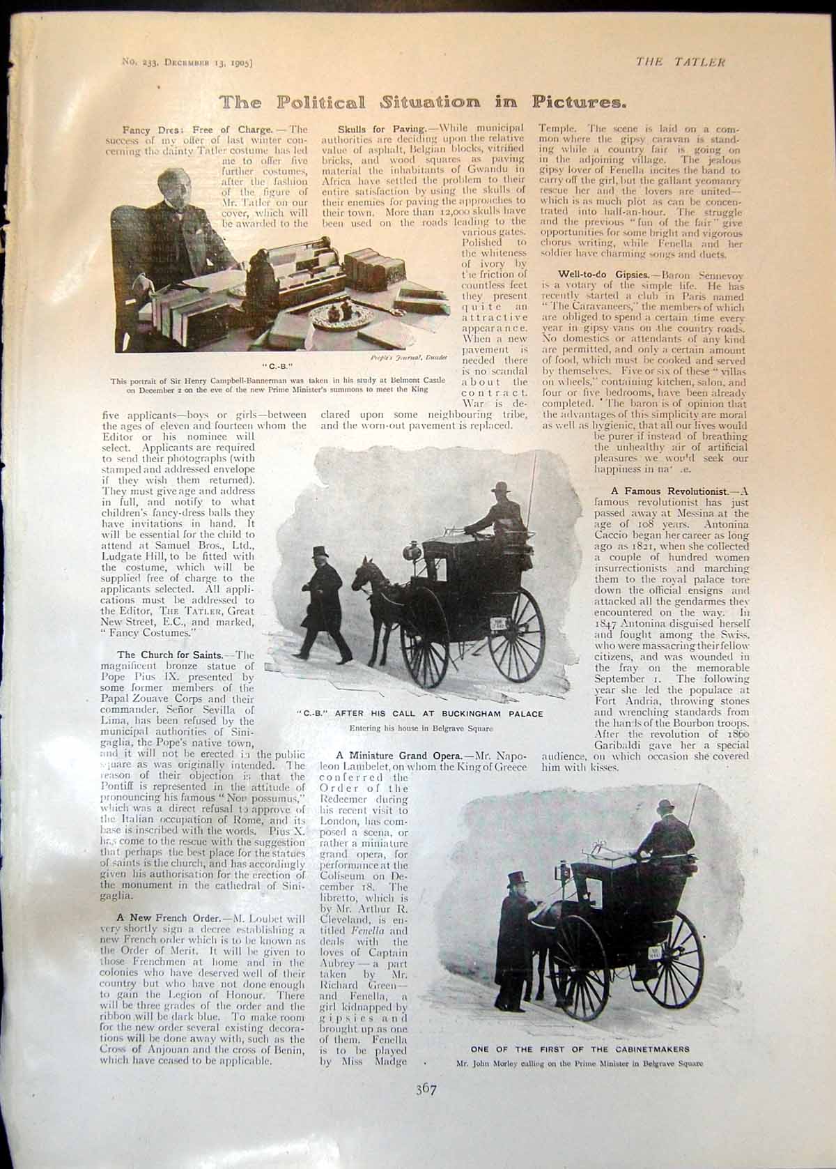 Antique Print Sir Henry Campbell Bannerman John Morley Babs Baby Tiger 1905