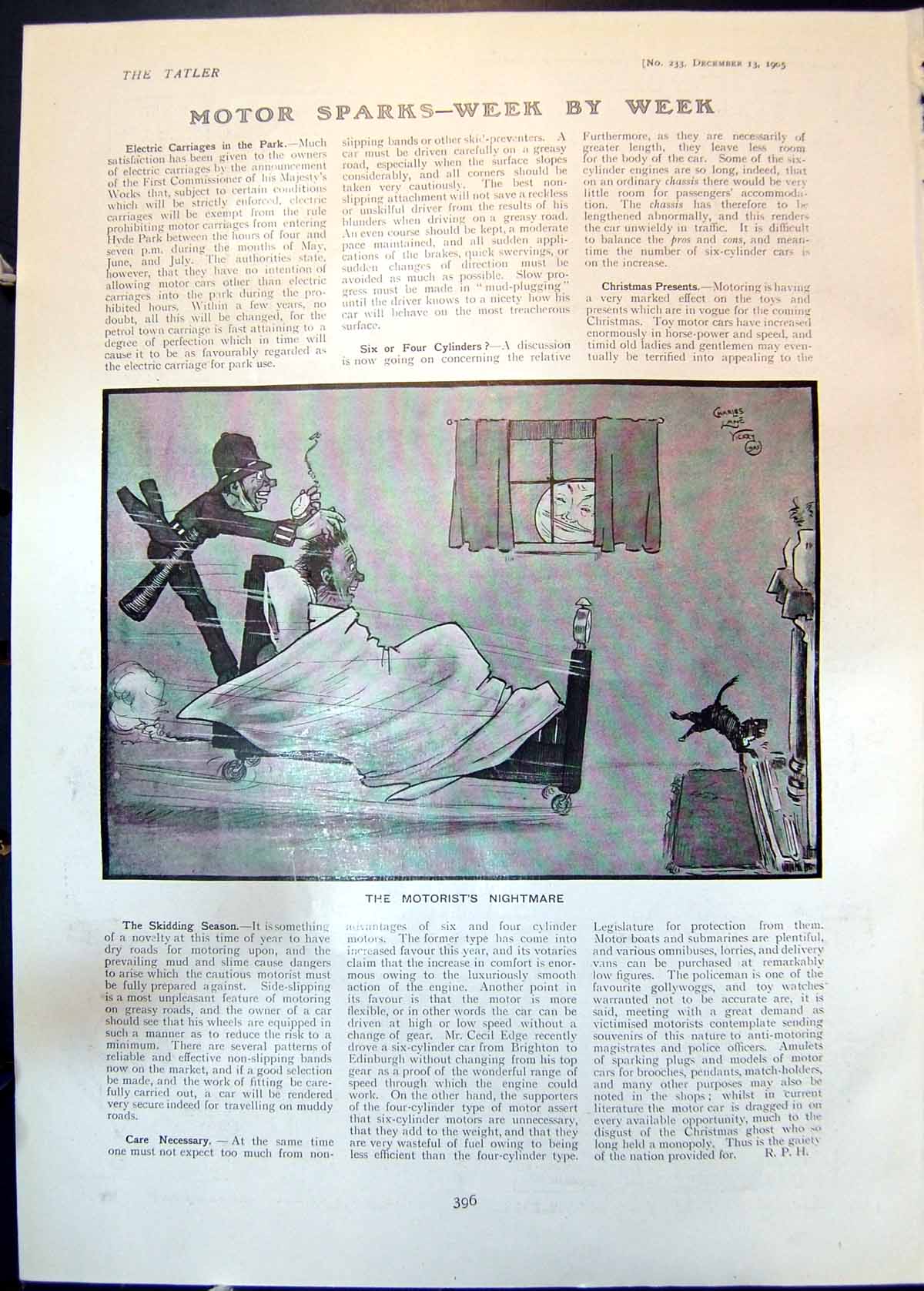 Antique Old Print Motorists Nightmare Charles Vicary Sable Set Jewellery 1905