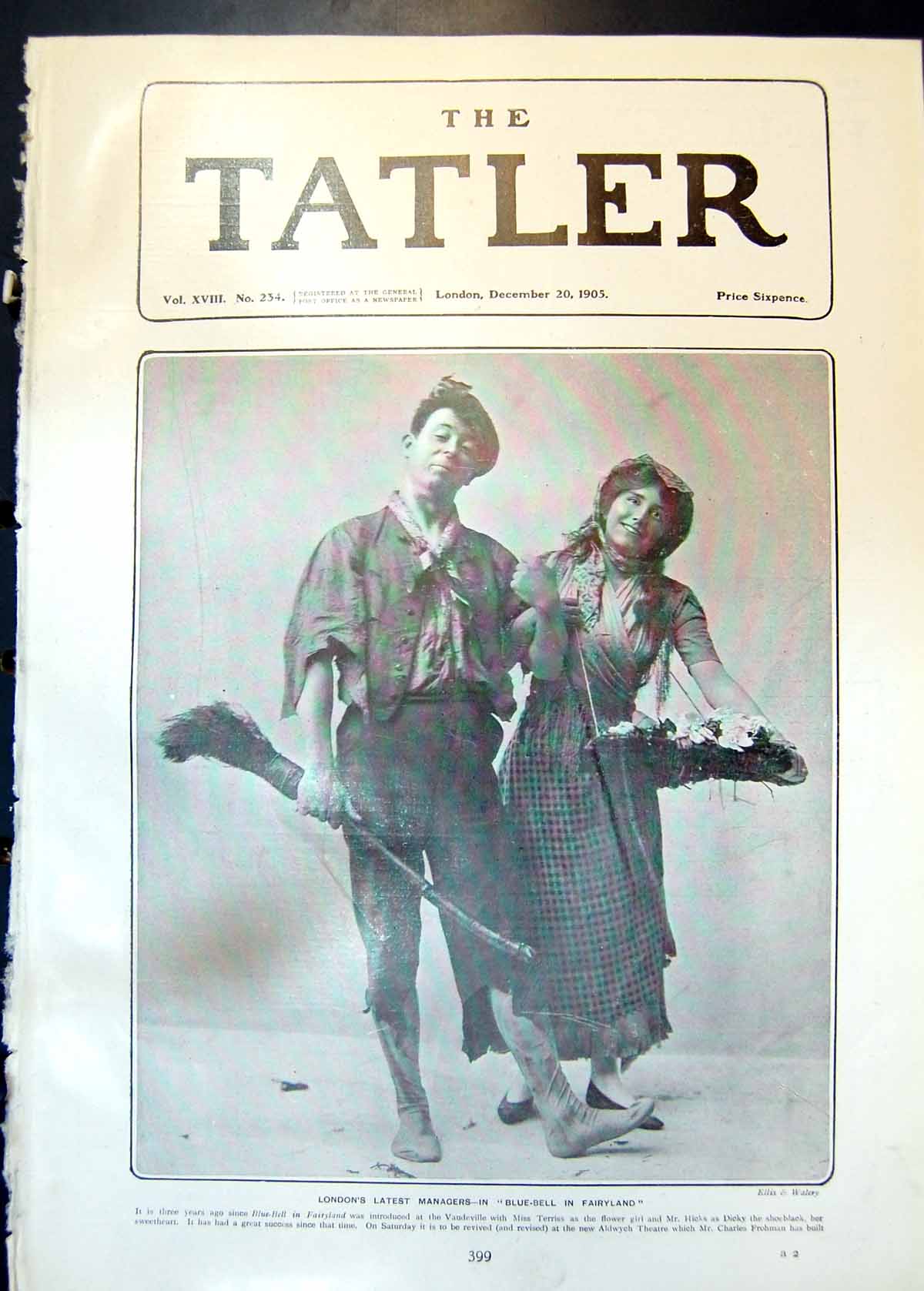 Antique Old Print Blue Bell Fairyland Miss Terriss Mr Hicks Vaudeville 1905