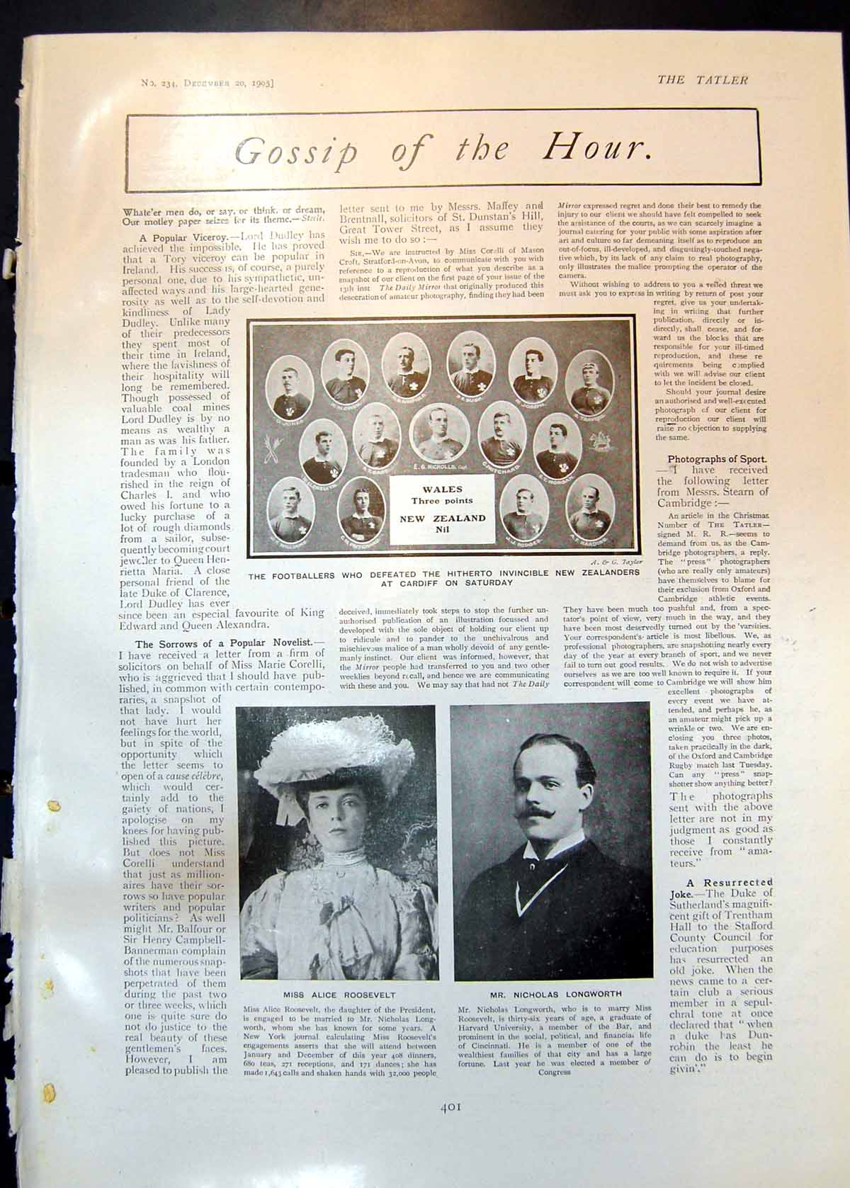 Old Wales Footballers A Roosevelt Nicholas Longworth King Haakon 1905 20th