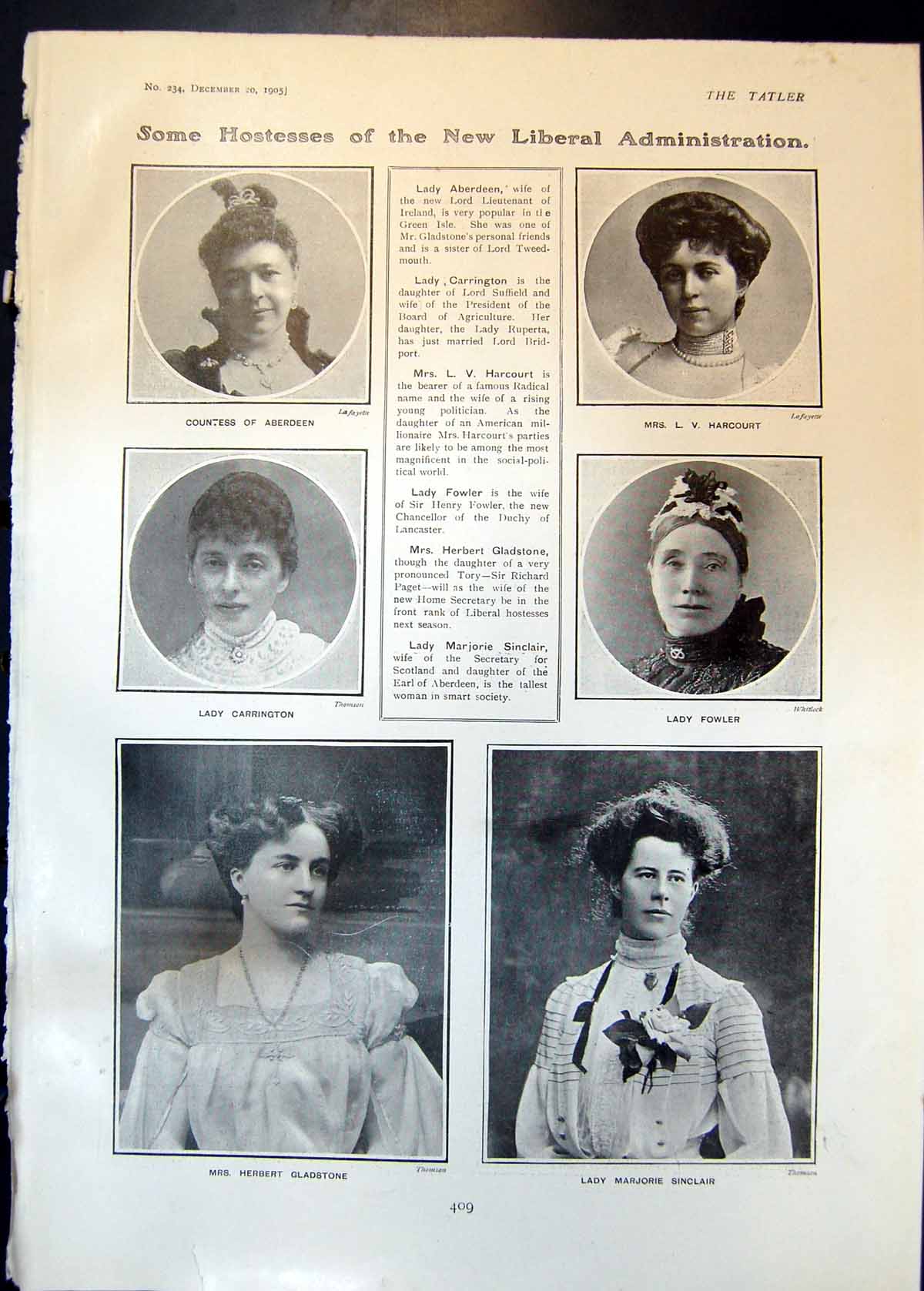 Old Antique Print Countess Aberdeen Lady Carrington Pamela Congrieve 1905 20th