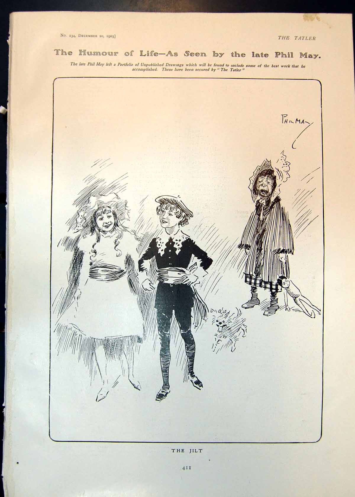 Antique Print Humour Life Phil May The Jilt Boy Girl Arm Other Crying 1905 20th