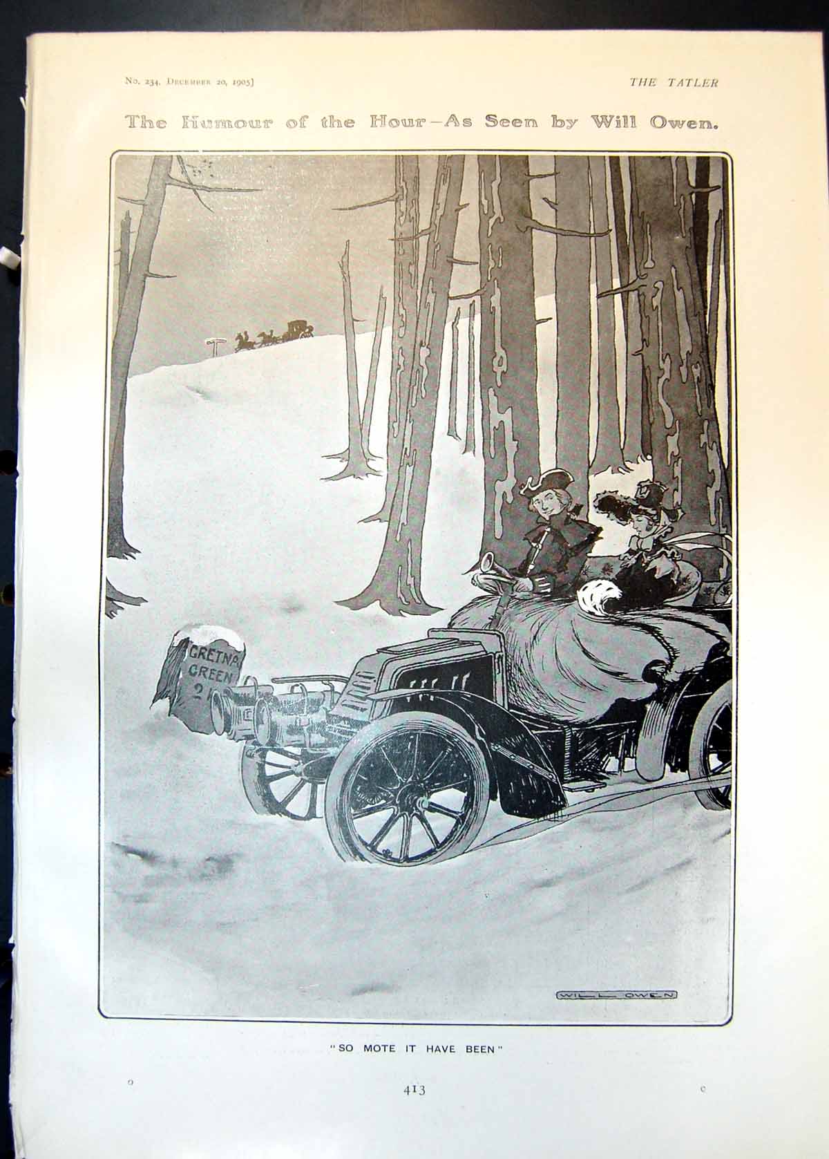 Antique Print Humour Couple Car Gretna Green Chestnut Christmas Boxer 1905 20th