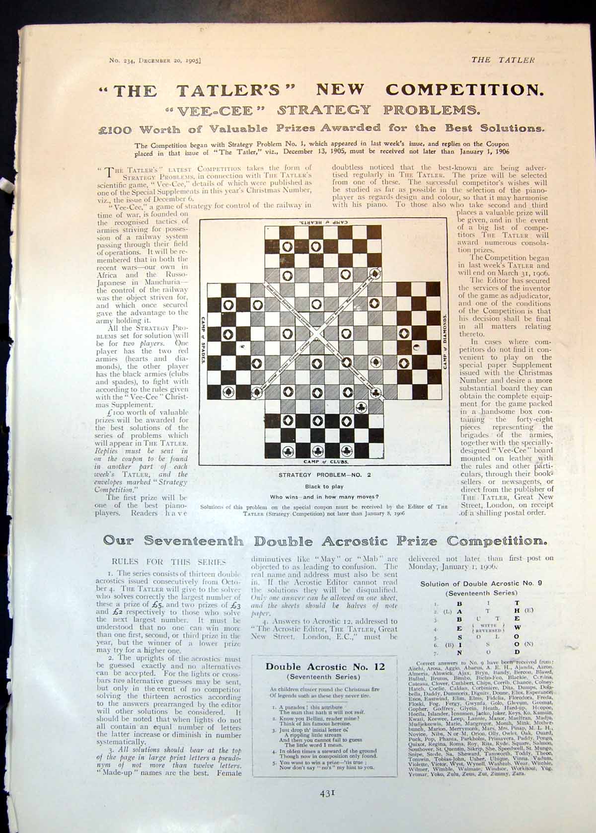 Old Antique Print Strategy Competition Bracelet Parisian Diamond Co 1905 20th