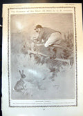 Old Print Humour Hare Huntsman Fence Earlier Age Christmas Greeting 1905 20th