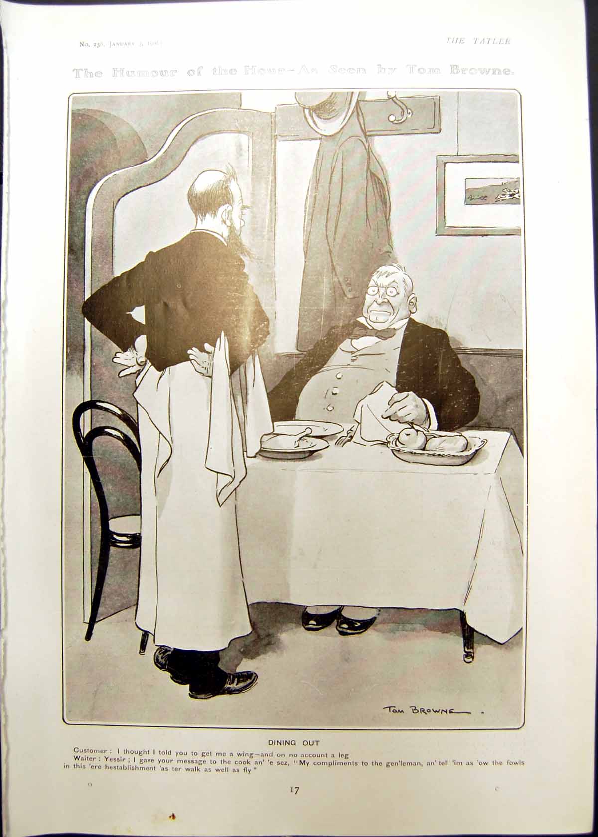 Antique Old Print Humour Tom Browne Dining Out Chestnut Haunted Chamber 1906