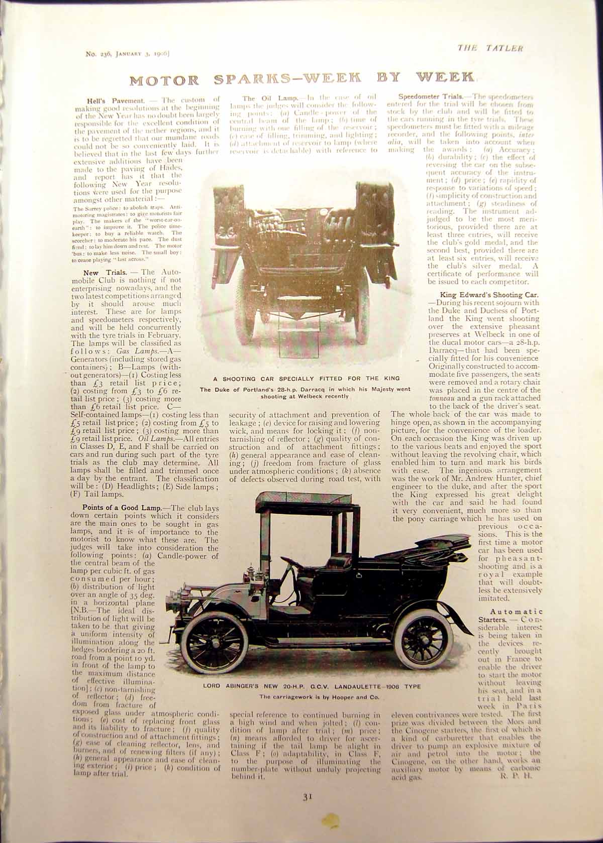 Old Shooting Car King Lord Abingers Landaulette Paris Hats Cravats 19 20th