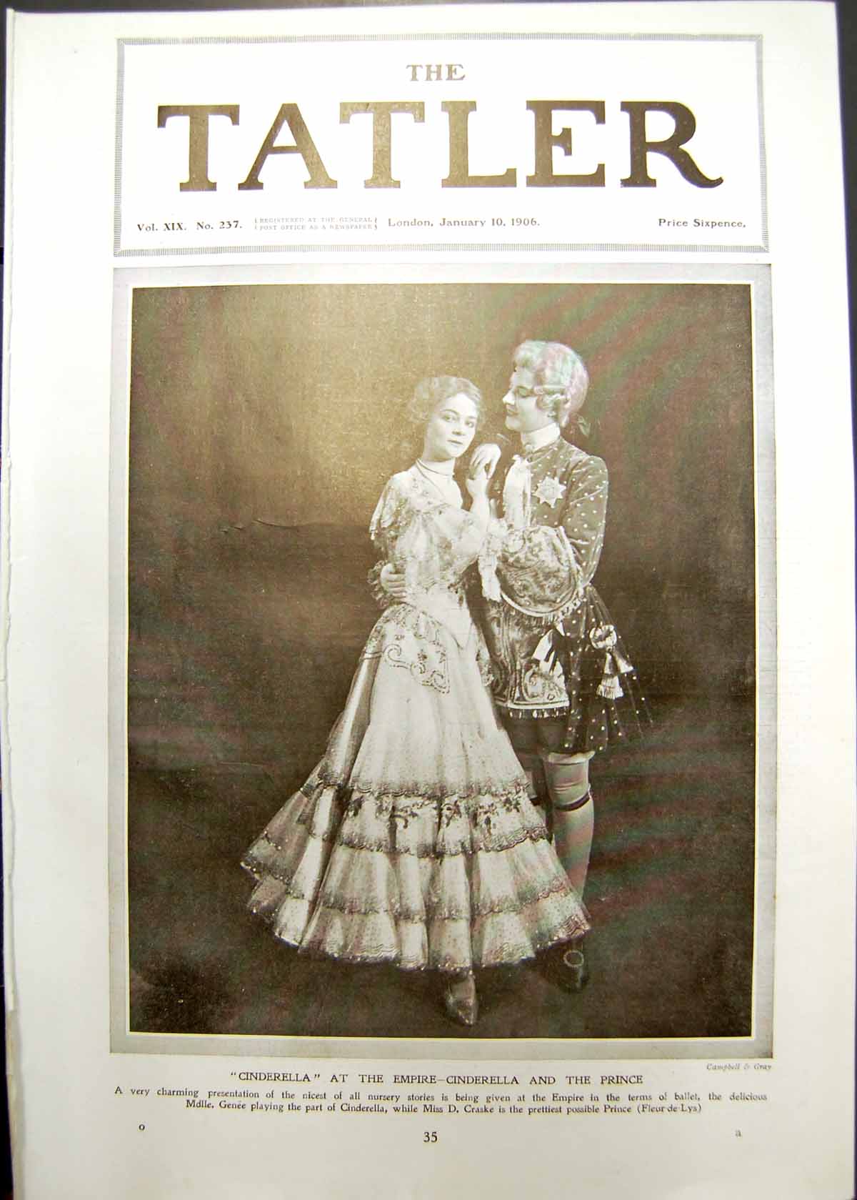 Old Print Cinderella Empire Prince Ballet Mdlle Genee Miss D Craske 1906 20th