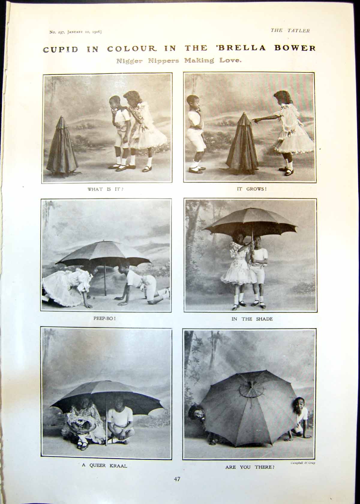 Antique Print Cupid Colour Brella Bower Nippers Shade Umbrella Peep Bo 1906