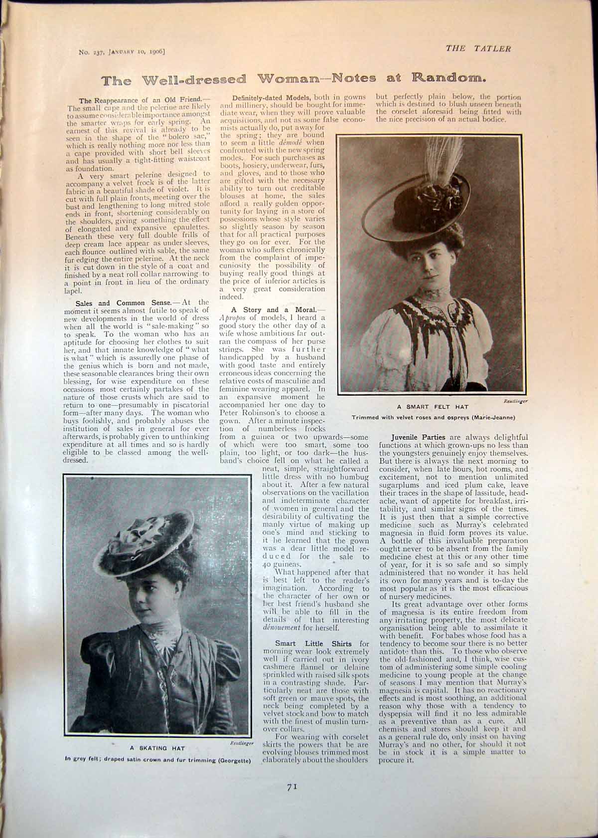 Old Print Skating Hat Felt Hat Hemery New Darracq World Record Speed 1906 20th