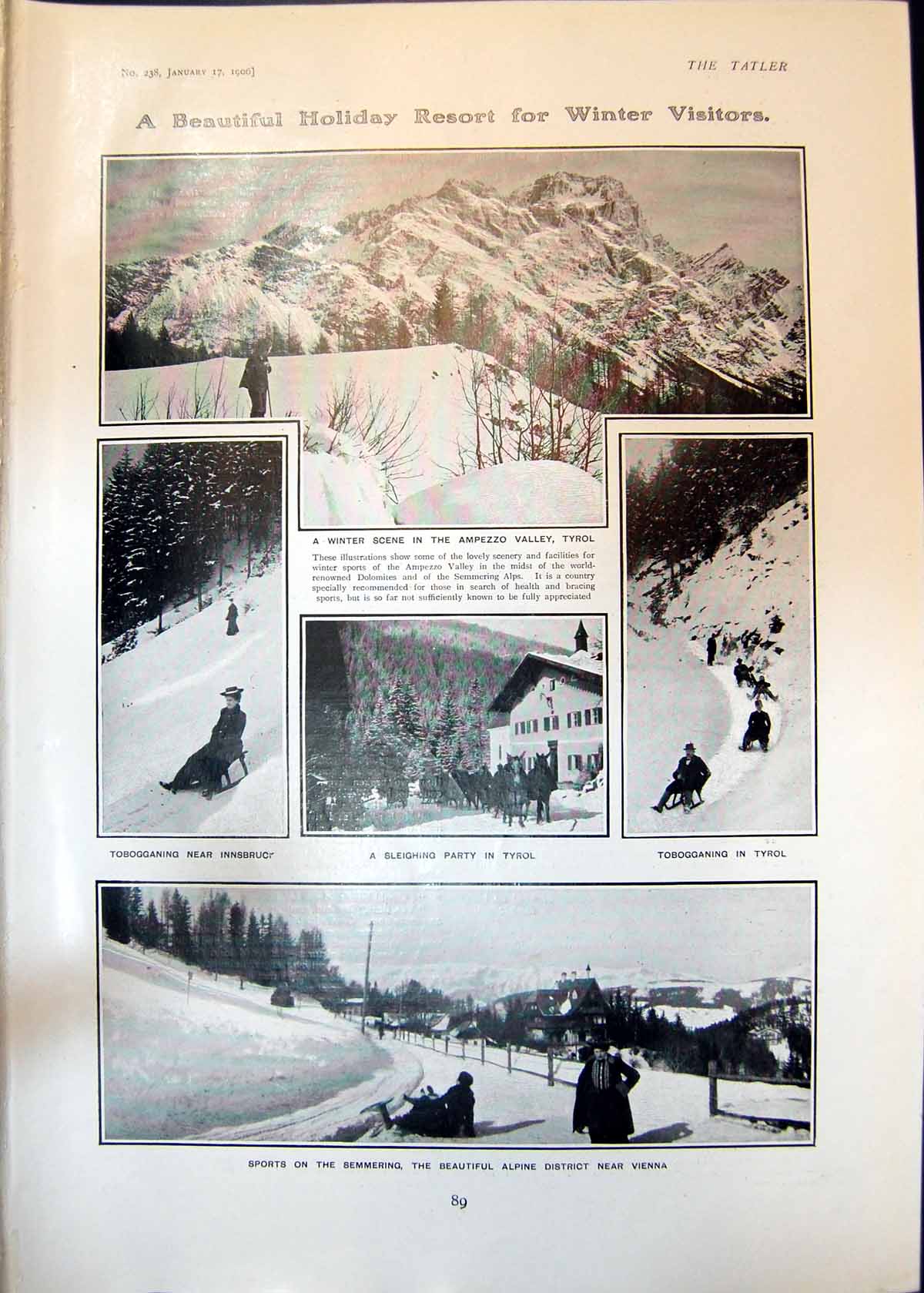 Old Holiday Resort Winter Visitors Sleighing Tyrol Ampezzo Valley 190 Victorian