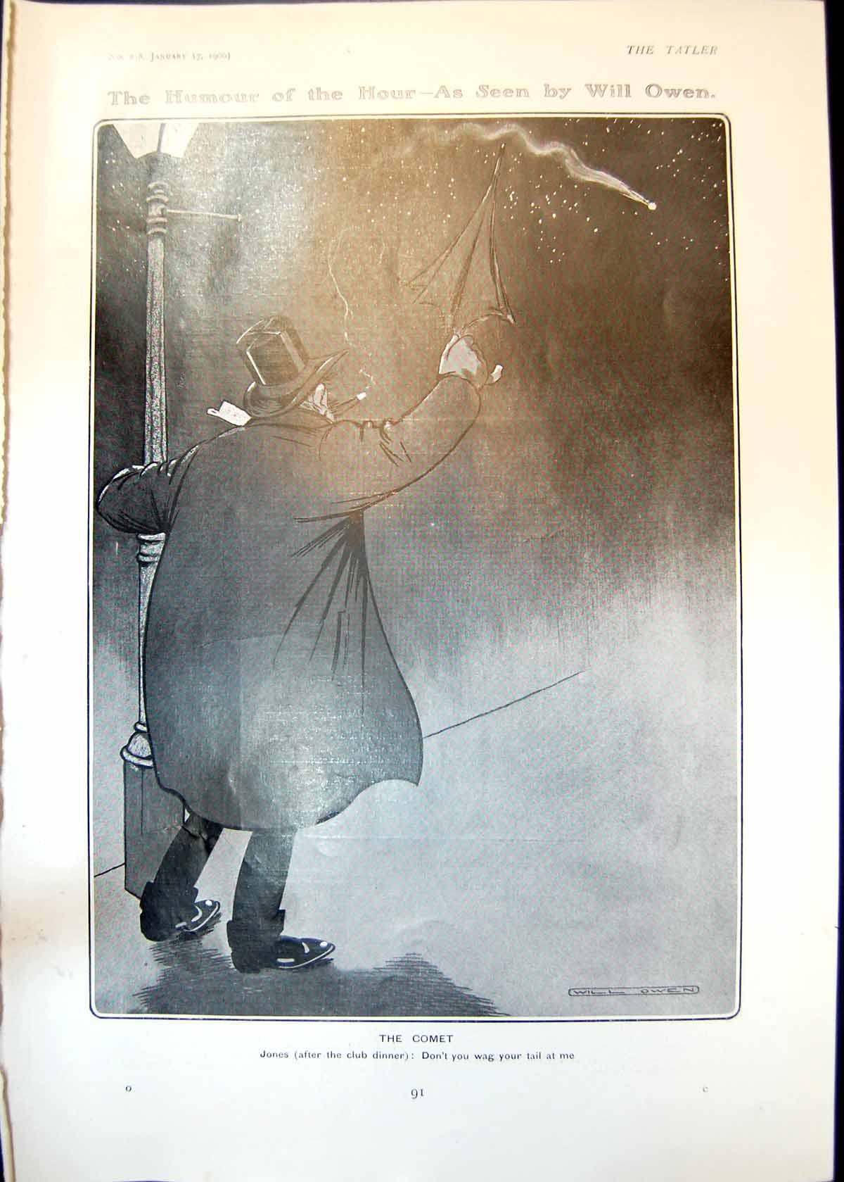 Antique Old Print Humour Will Owen Comet Jones Dont Wag Your Tail At Me 1906
