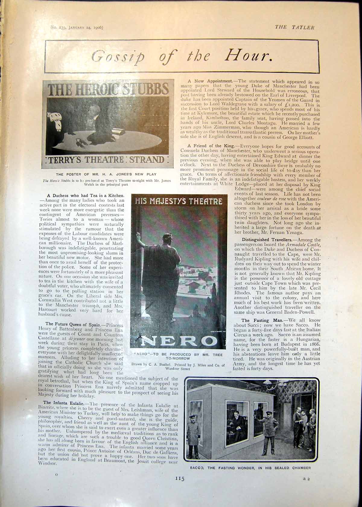 Old Poster Heroic Stubbs Nero Countess Warwick Maynard Greville 1906 20th