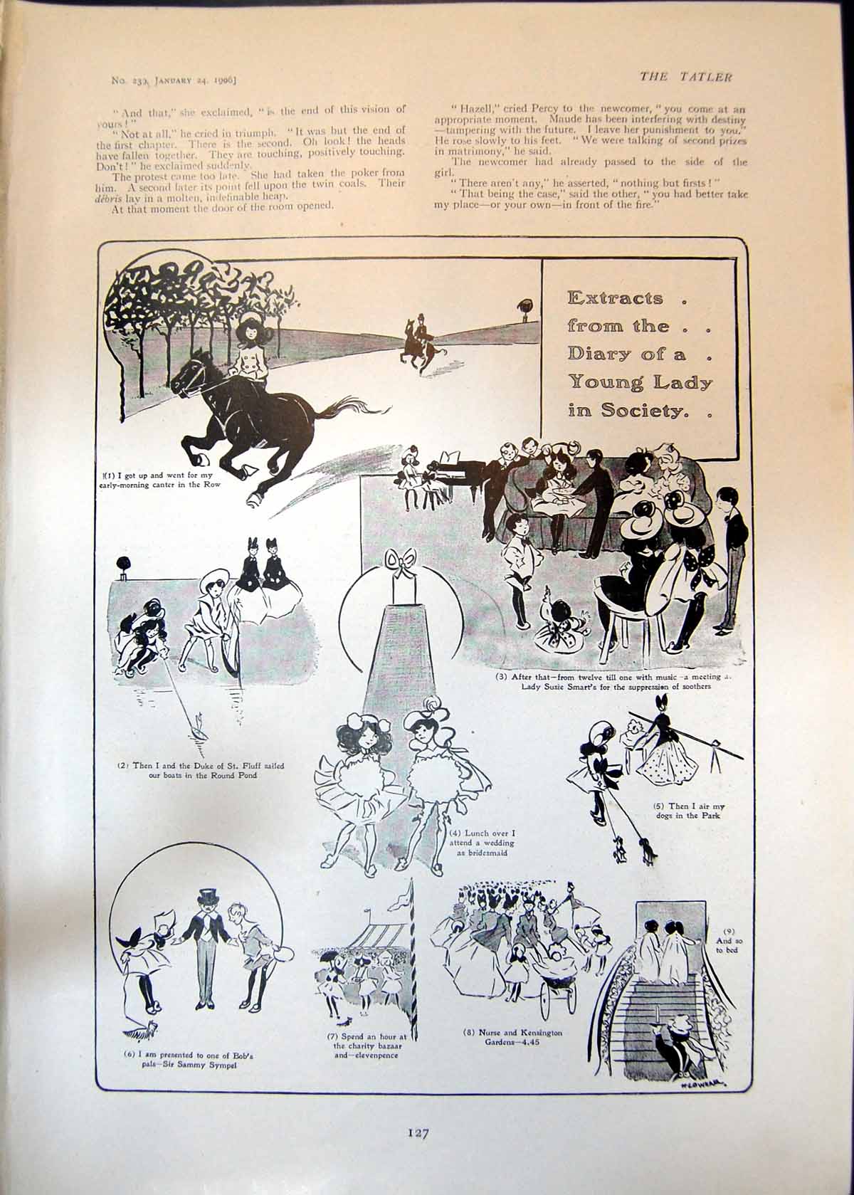 Old Print Extracts From Diary Young Lady Society Canter Sailed Boat 1906 20th