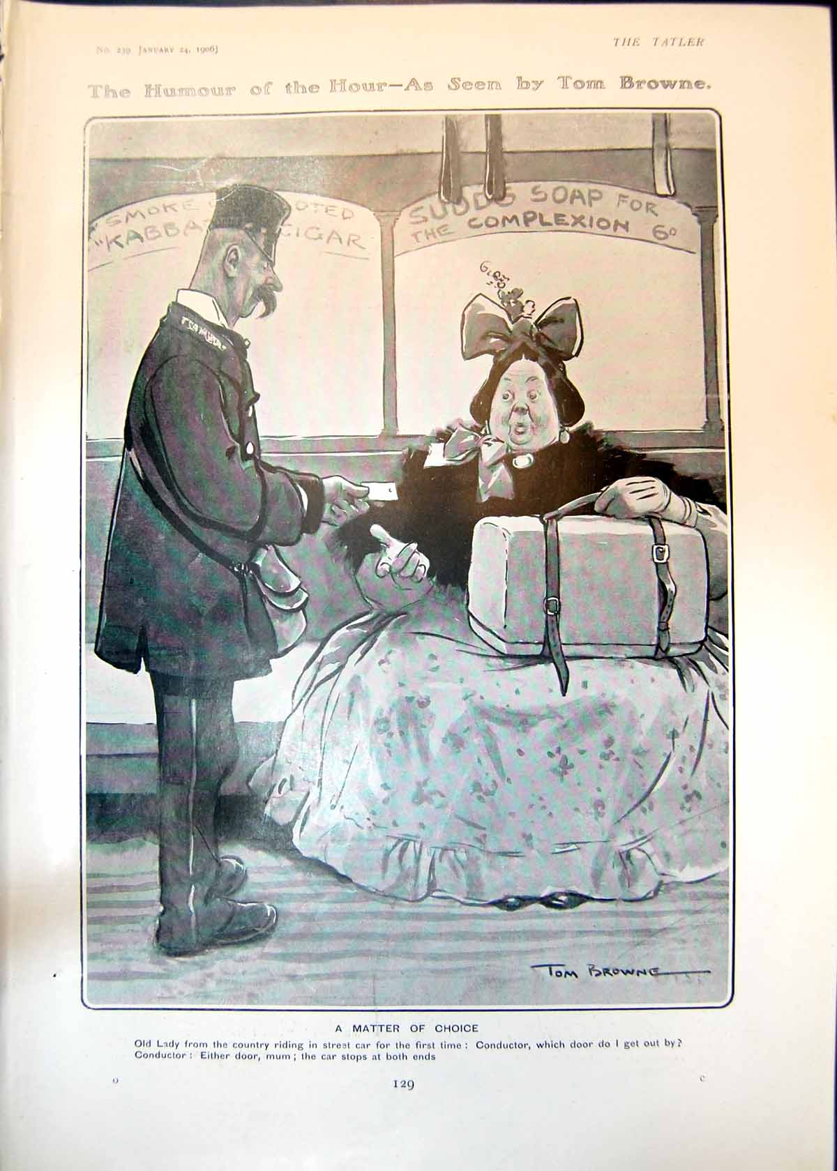Antique Old Print Humour Hour Tom Browne Matter Choice Father John Peter 1906