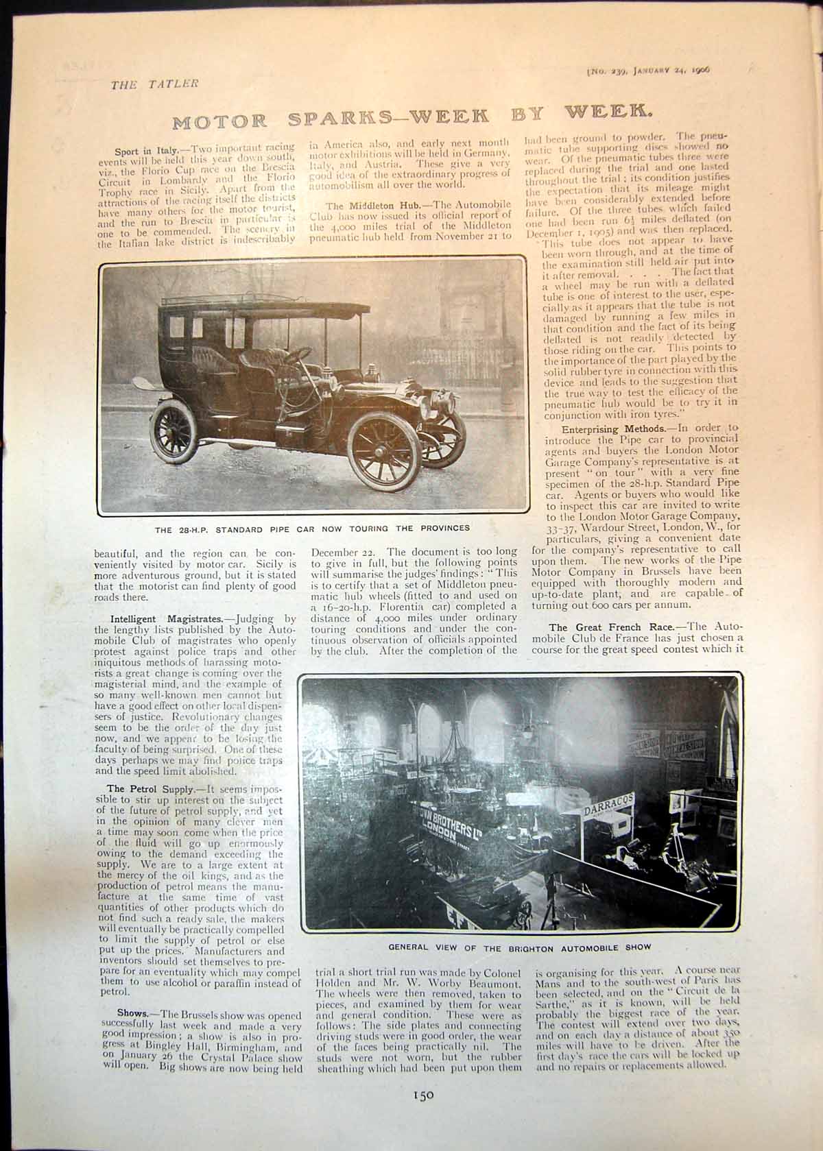 Antique Print Standard Pipe Car Brighton Automobile Show Demi Blouses 1906 20th