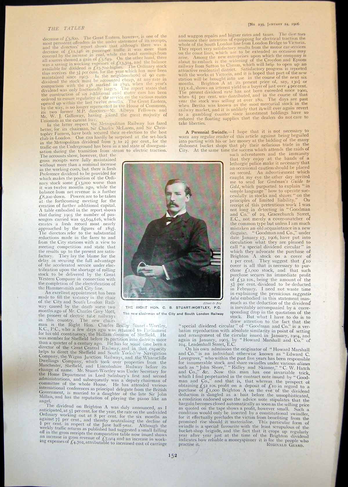 Old Print C Stuart-Wortley London Railway Sie Edward Clarke K C M P 1906 20th