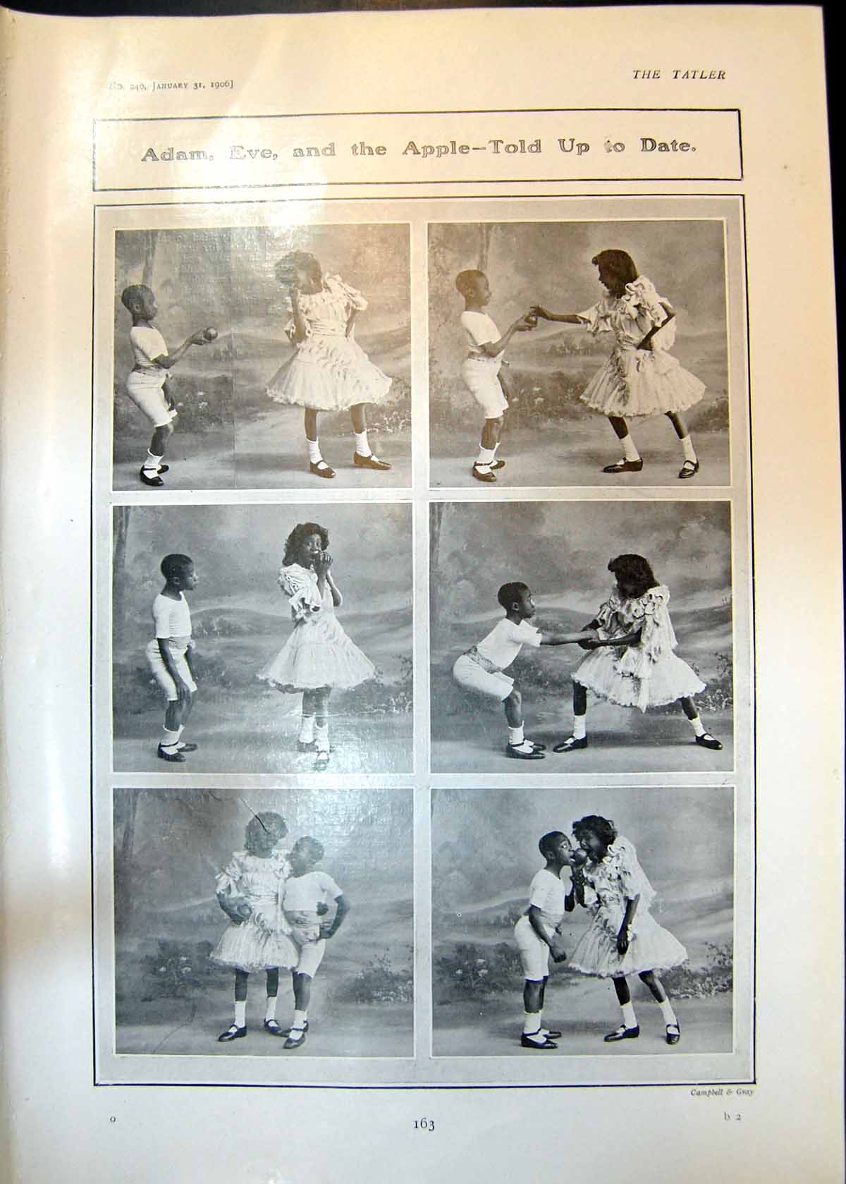 Antique Old Print Adam Eve Apple TUp To Date Coloured Children Playing 1906