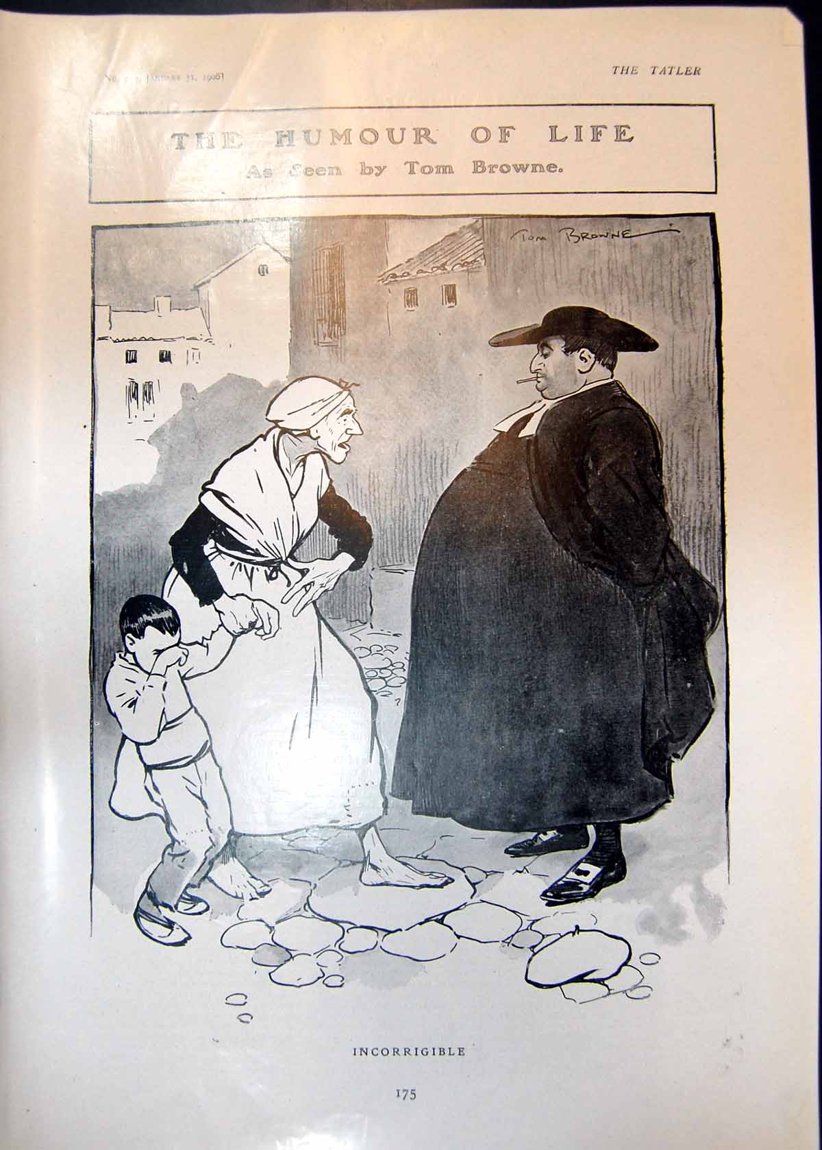 Old Antique Print Humour Life Tom Browne Incorrigible Very Fat Vicar 1906 20th
