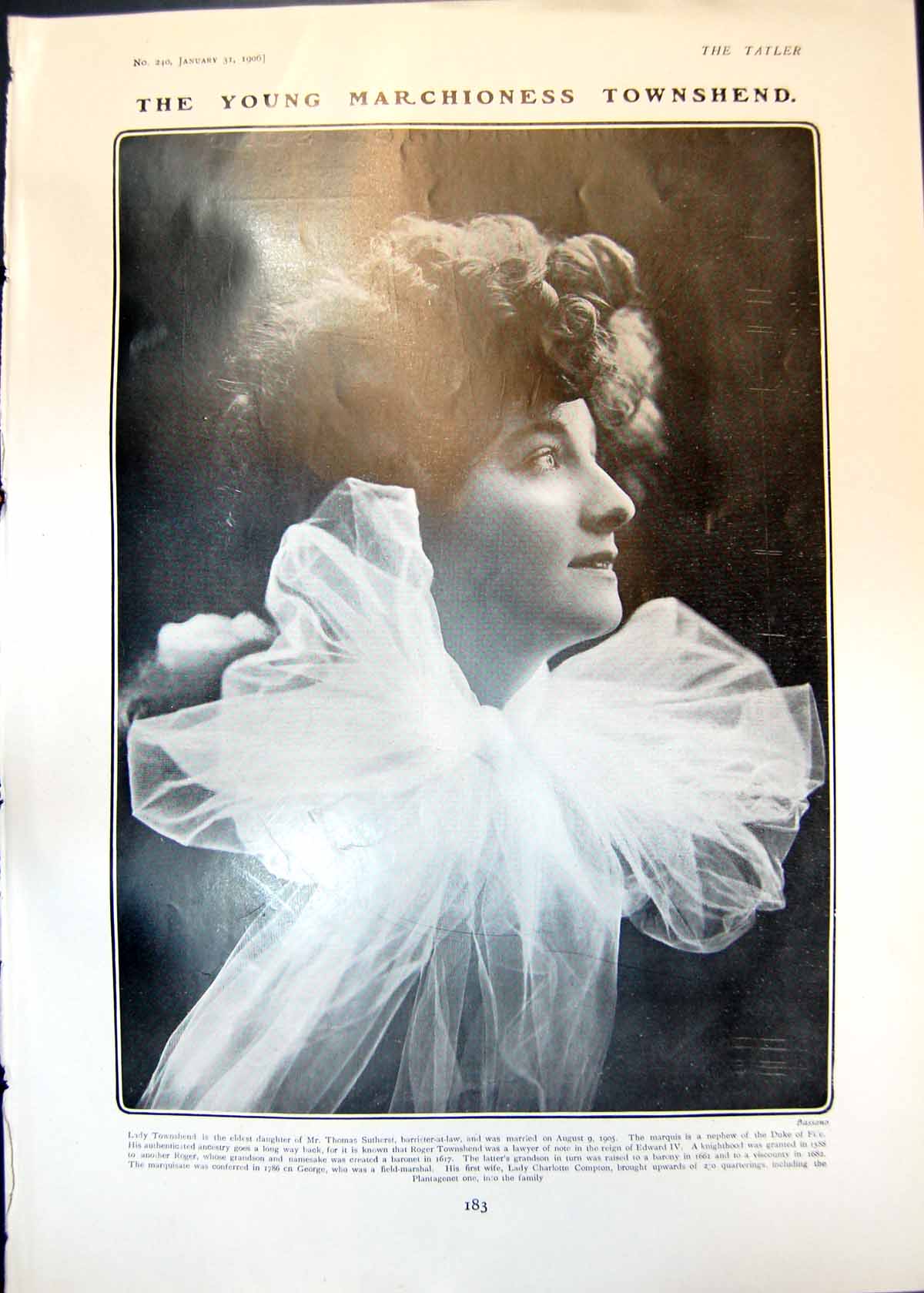 Antique Print Marchioness Townshend English Song C Hammond Millers Men1906 20th