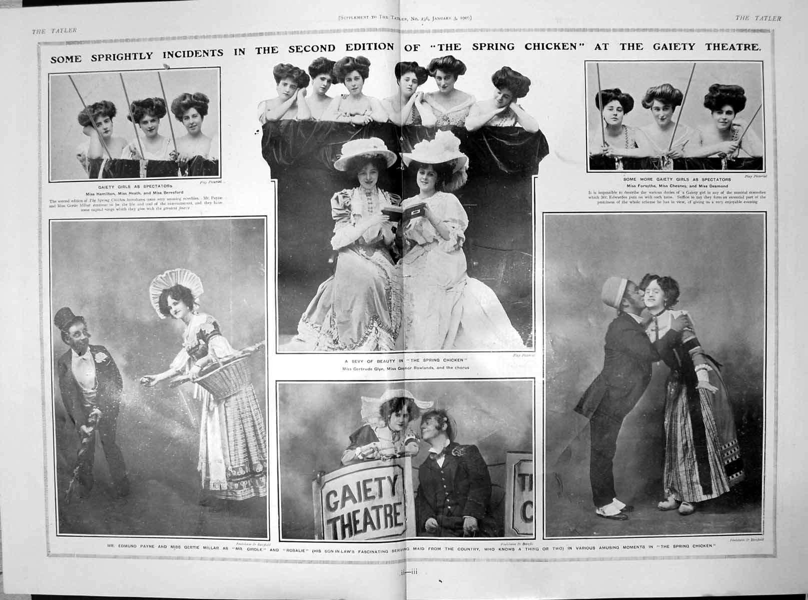 Antique Print Spring Chicken Gaiety Theatre Edmund Payne Gertie Millar 1906