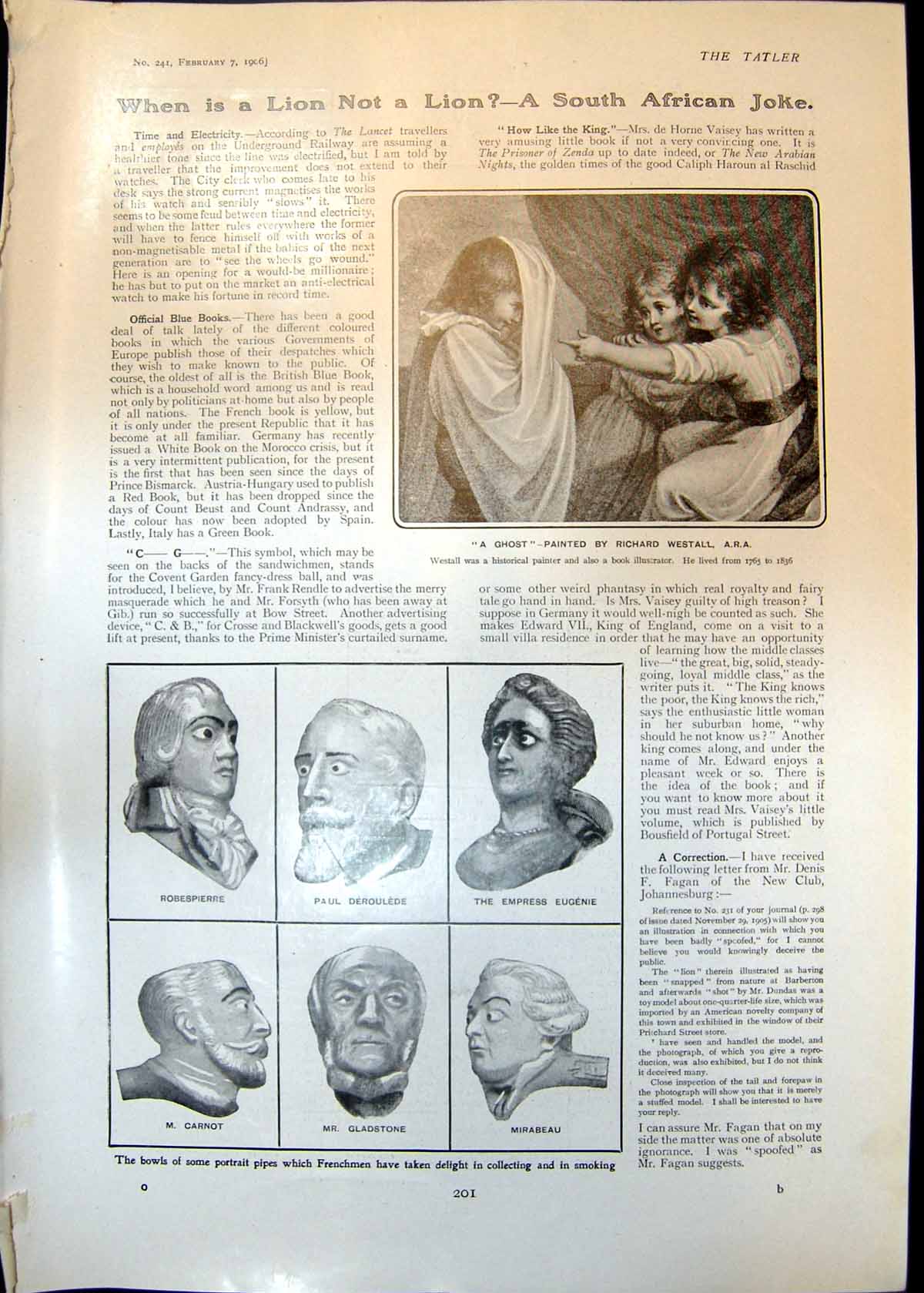 Antique Print Portrait Pipes Mr Gladstone Maude Mortimer Willie Deouin 1906