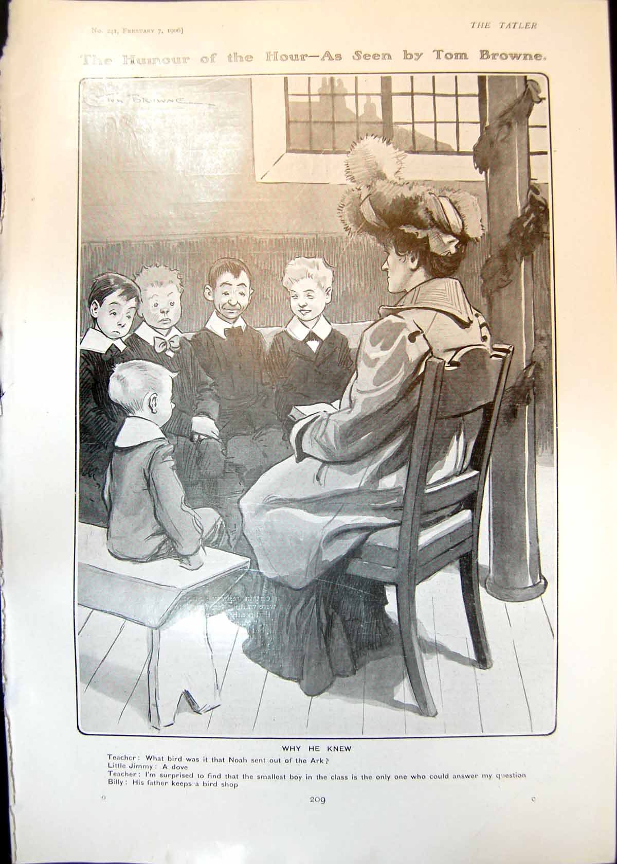 Antique Print Humour Tom Browne Why He Knew Teacher Little Jimmy Billy 1906