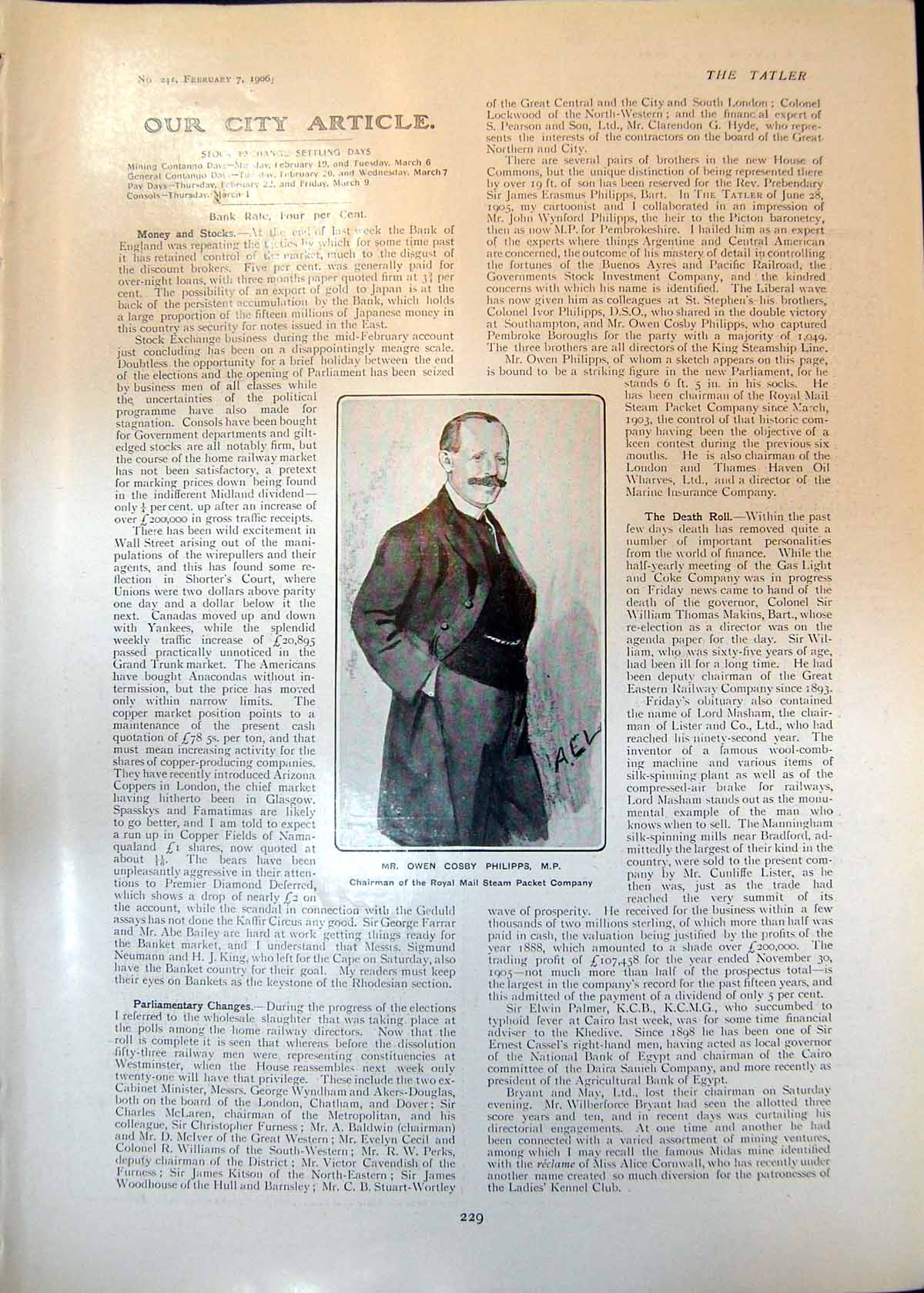 Antique Print Owen Cosby Philipps Mp Royal Mail Lord Cottesloe Railway 1906