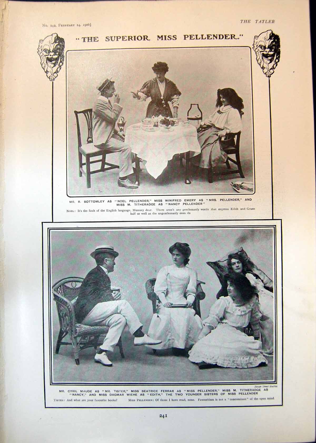 Antique Old Print Superior Miss Pellender His House In Order A W Pinero 1906