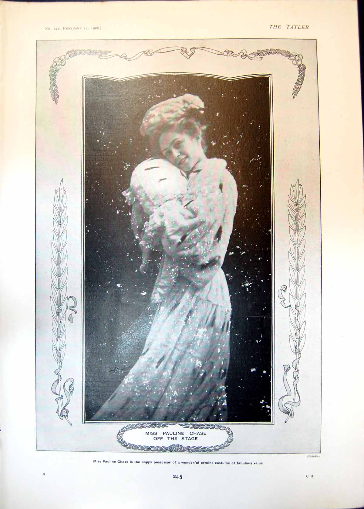 Antique Print Miss Pauline Chase Off Stage Owner Ermine Costume Value 1906 20th