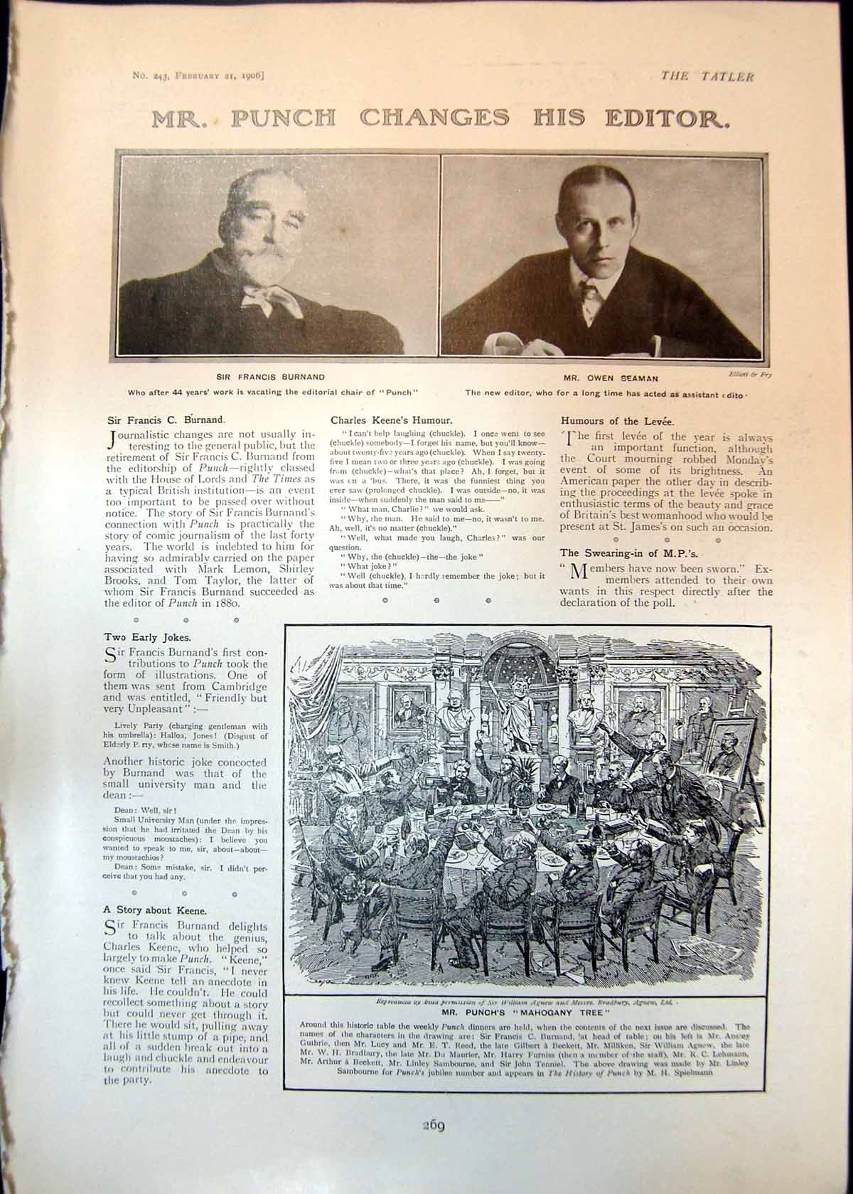 Antique Old Print Sir Francis Burnard Owen Seaman Punchs Mahogany Tree 1906
