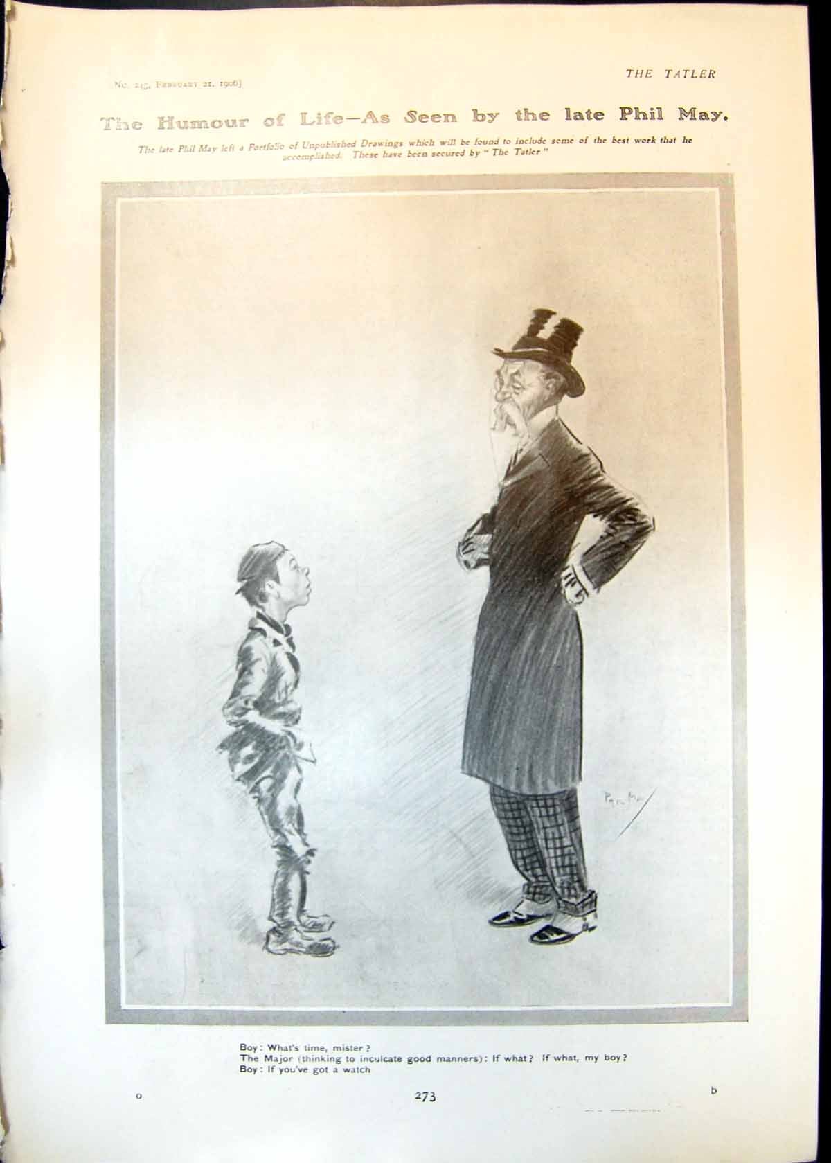 Antique Print Humour Phil May Boy Major Watch Piccadilly Walk Omnibus 1906 20th