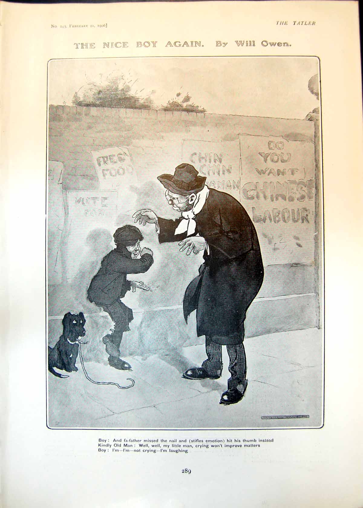 Antique Print Nice Boy Again Will Owen Boy Man Mother Boy Watering Can 1906