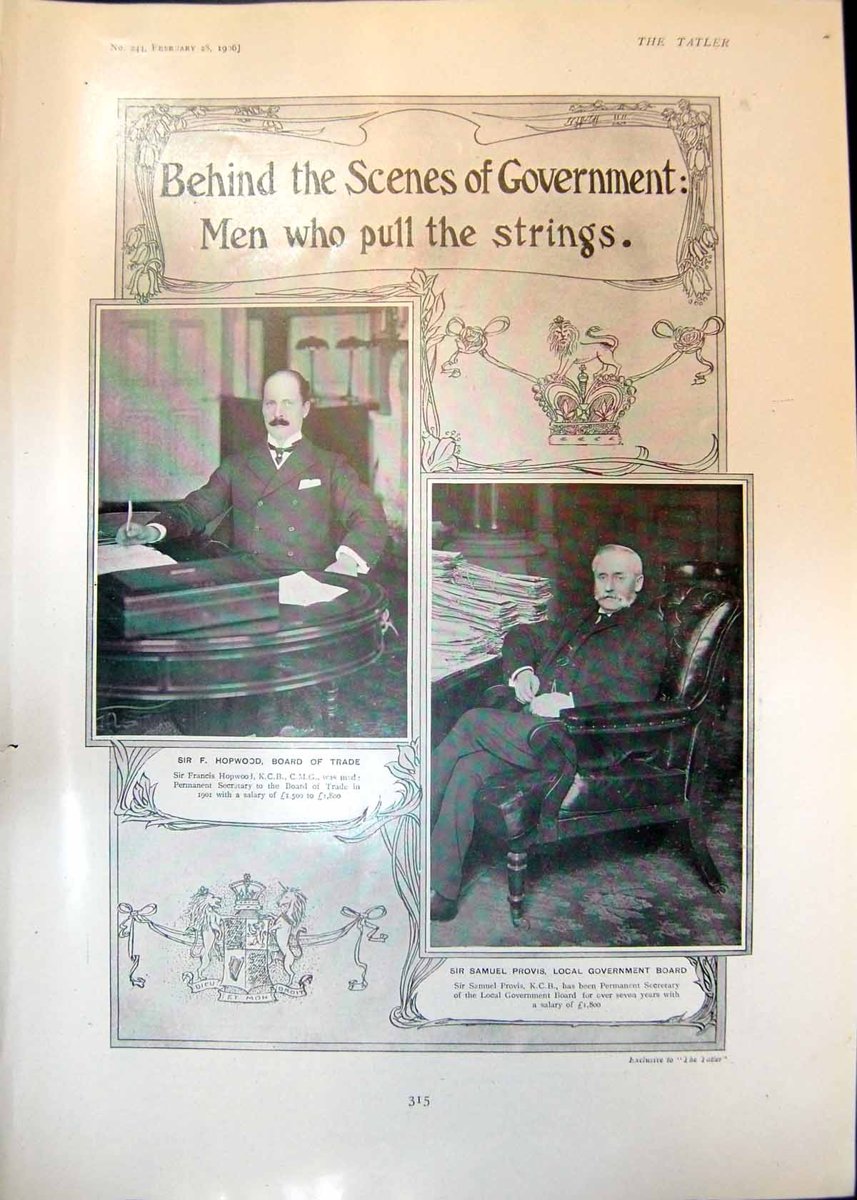 Old Government Sir F Hopwood Samuel Provis Edward Ward A Godley 1906 20th