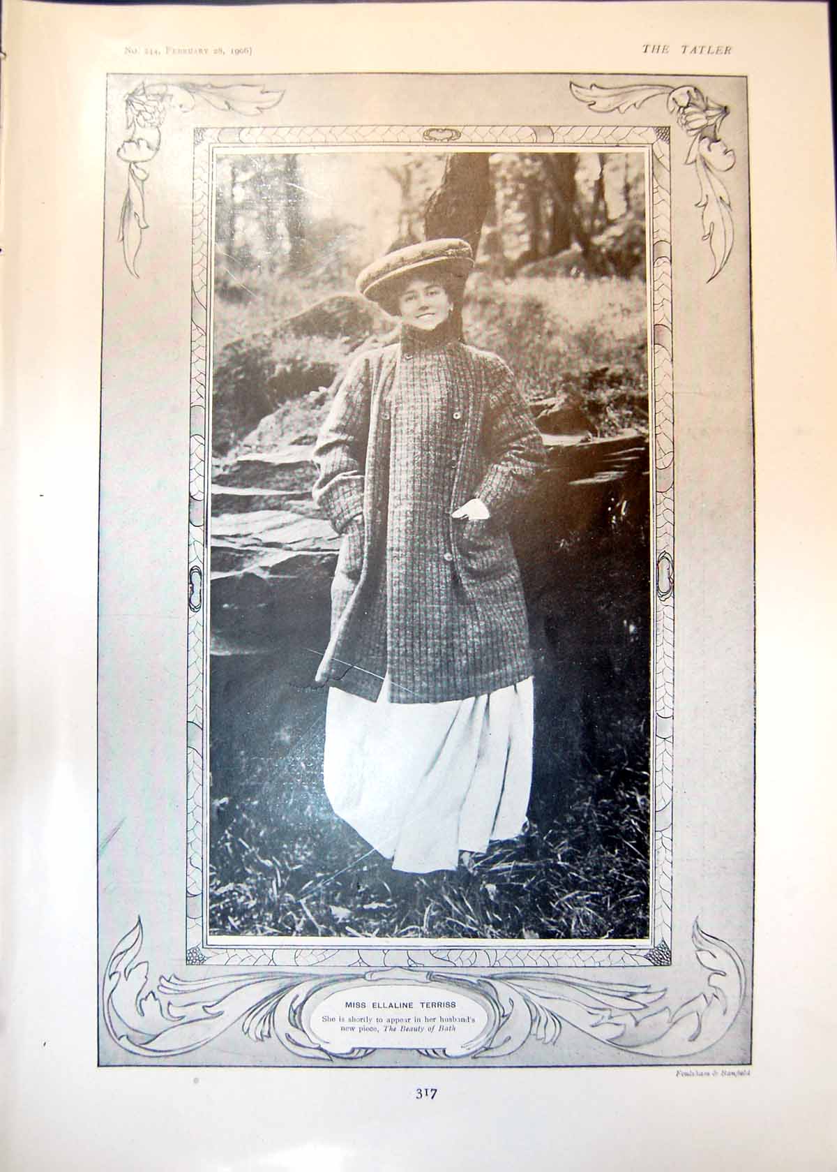 Old Print Miss Ellaline Terriss Beauty Bath Zena Dare Little Cherub 1906 20th
