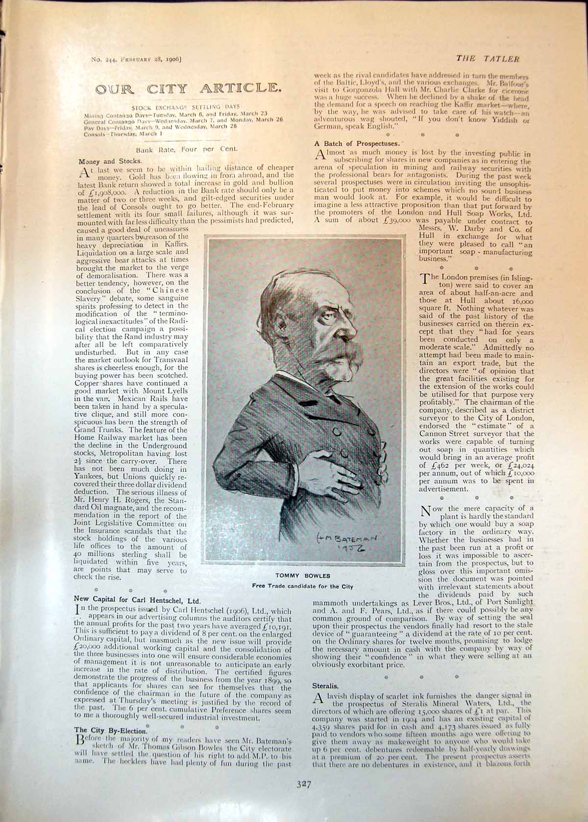 Antique Old Print Tommy Bowles Free Trade Sir Charles Mclaren Railway Co 1906