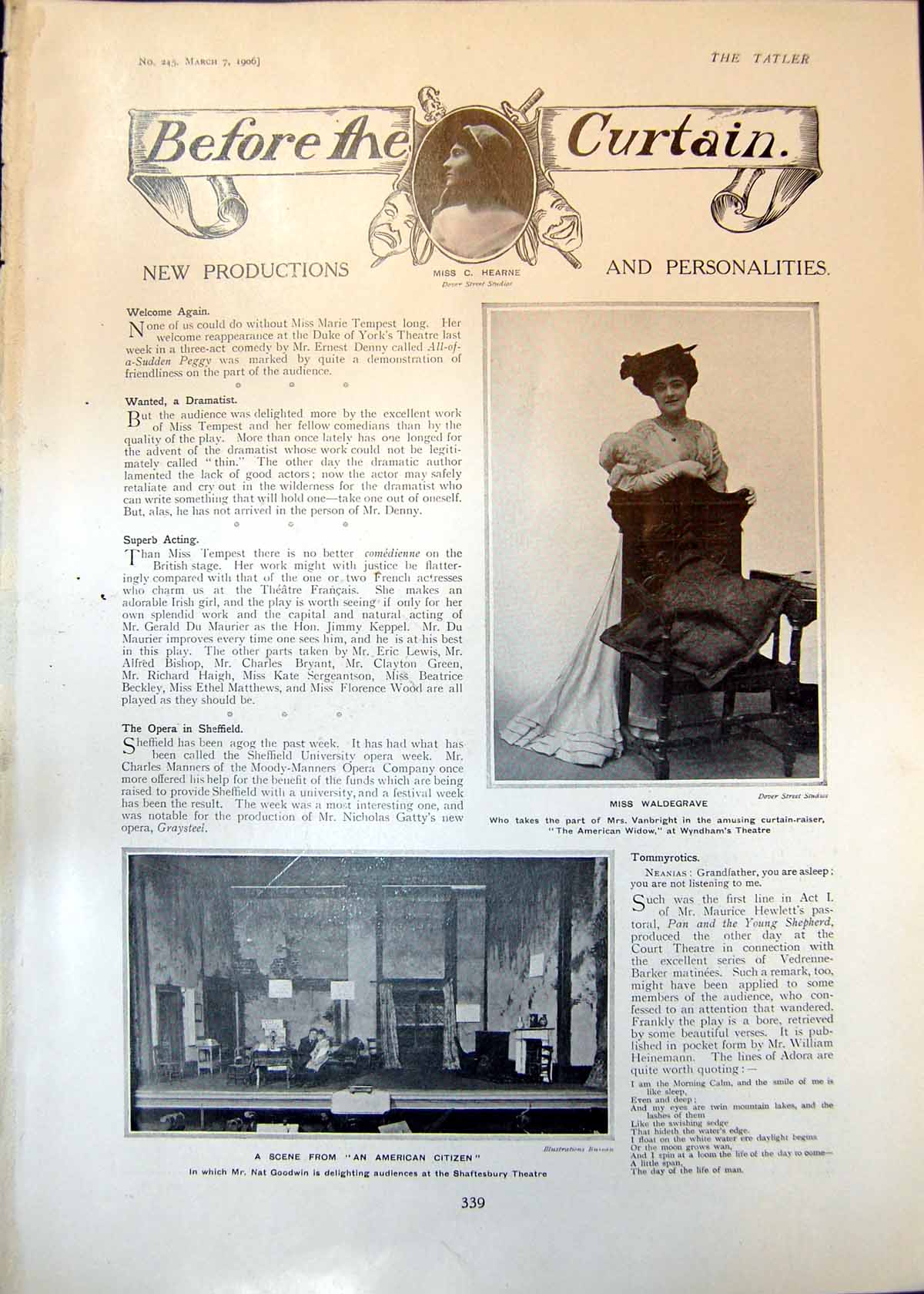 Old Scene American Citizen Miss Waldegrave Miss Gertrude Elliott 1906 20th