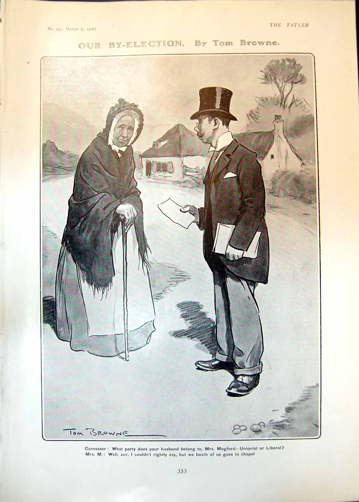 Antique Print Our By Election Tom Browne Canvasser Princes Indian Tour 1906