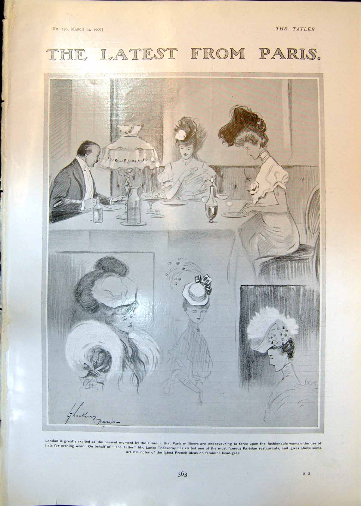 Old Latest From Paris Milliners Force Women Wear Hats Evening Wear 19 20th