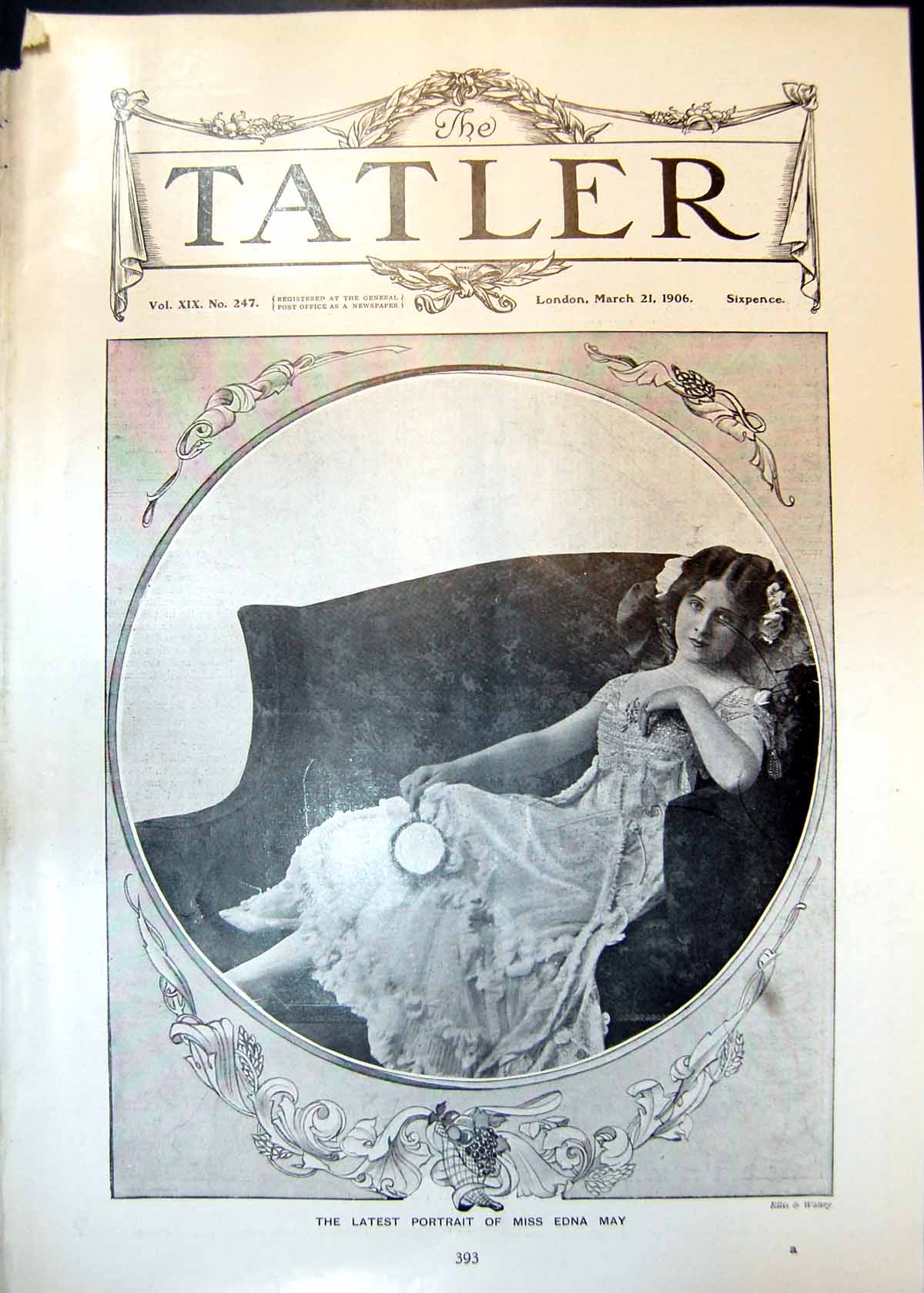 Original Old Antique Print Edna May Hyde Park Winter Garb Sunny Day March 1906