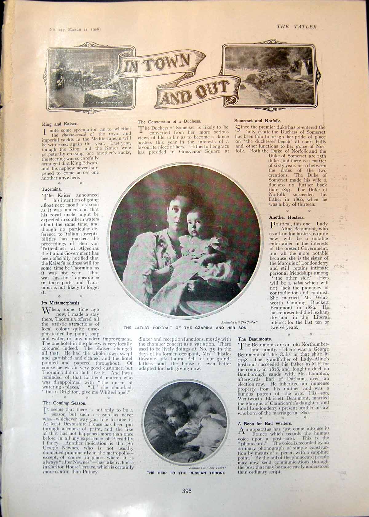 Original Old Antique Print Portrait Czarina Baby Son Heir Russian Throne 1906
