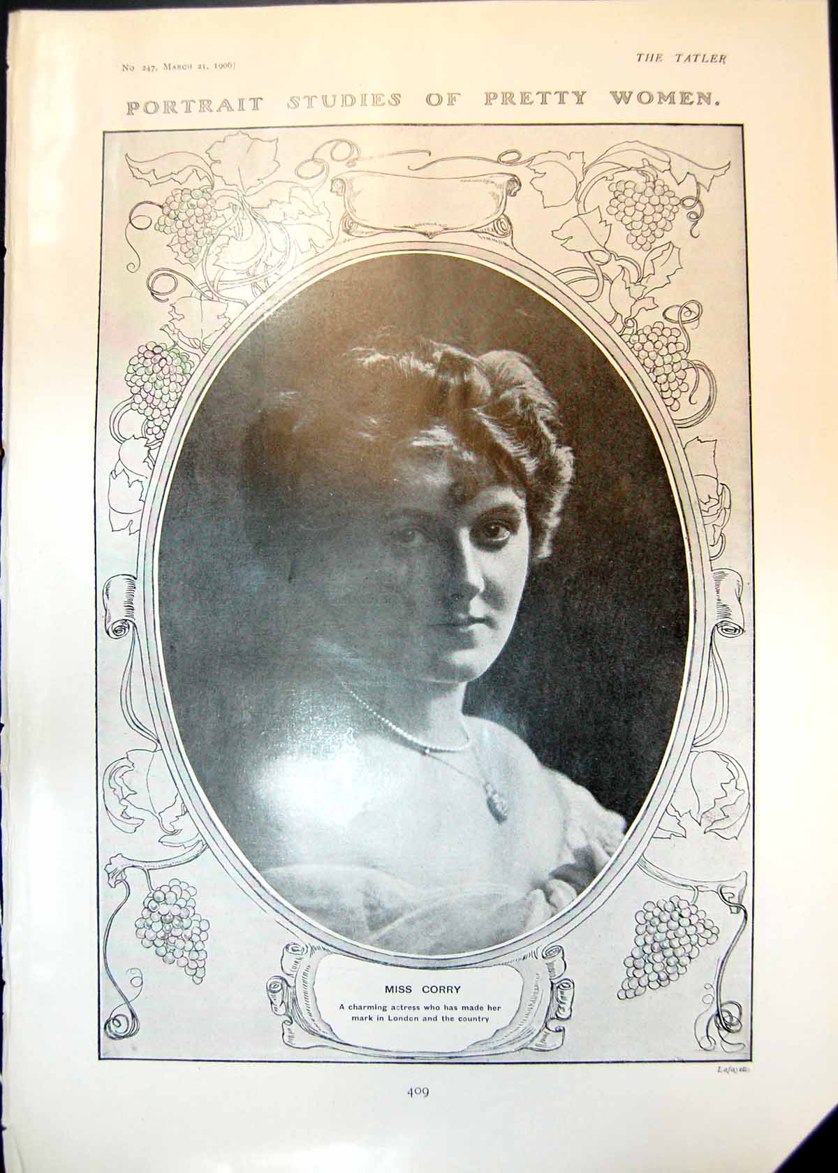 Antique Print Miss Corry Asparagus Restaurants Mr Chamberlain Monocle 1906 20th