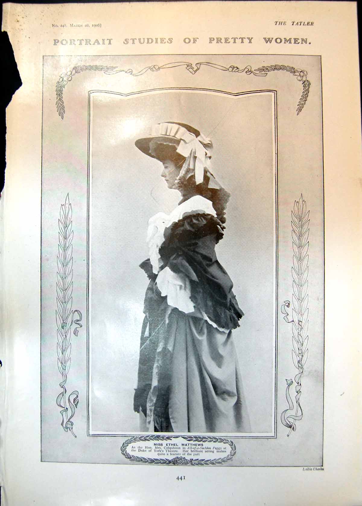 Old Print Ethel Matthews All Sudden Peggy Alexandra Carlisle Actress 1906 20th